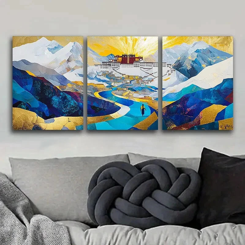 3-Piece Potala Palace Wall Art Set - Framed Canvas Prints 40x60cm | High Quality Australian-Made Tibetan Decor | Perfect for Living Room, Bedroom & Office Decor