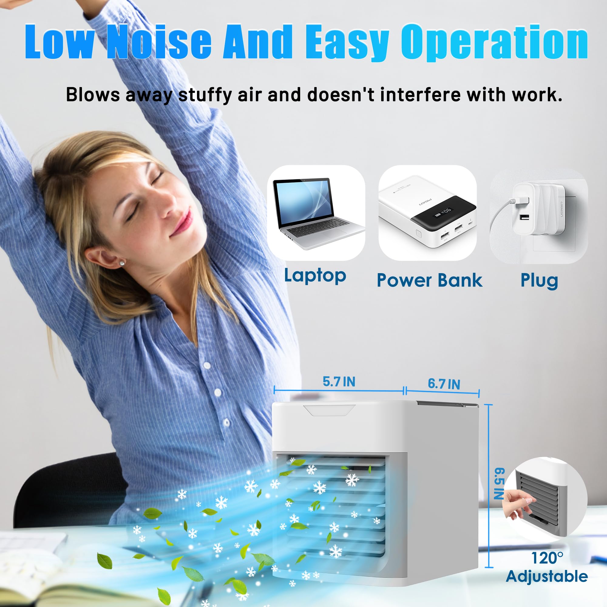 Upgraded 3-in-1 Portable Air Conditioner with 3 Speed Settings - Personal Mini Evaporative Air Cooler for Small Rooms, Bedroom, Office & Home Use (Model New-L01) | Perfect for Summer Cooling, Hot Weather Relief & Indoor Comfort