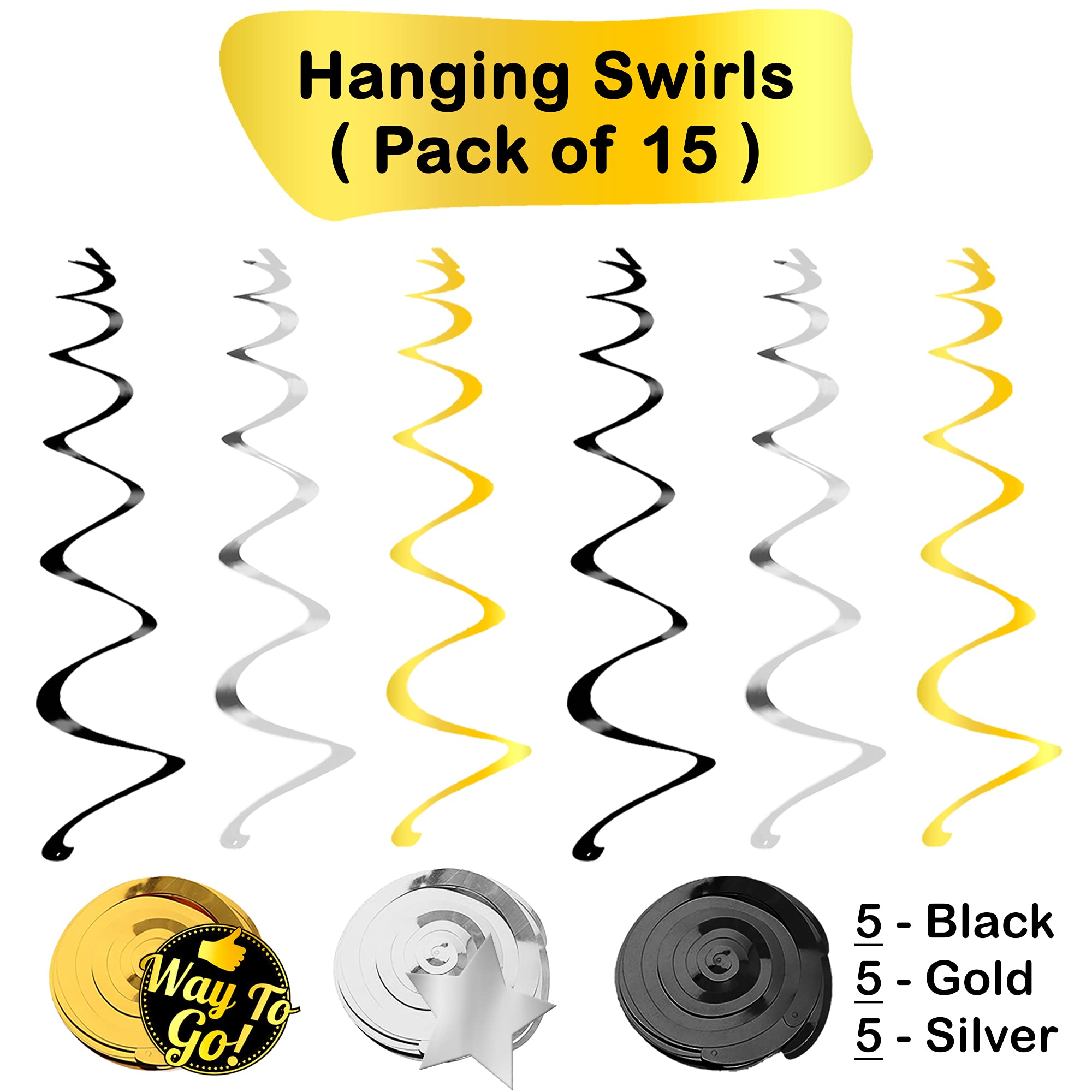 KatchOn Graduation Hanging Decorations - 30 Pack Black & Gold Swirl Ceiling Decor for 2025 Graduation Party | Perfect for Classrooms, Halls & Graduation Ceremonies