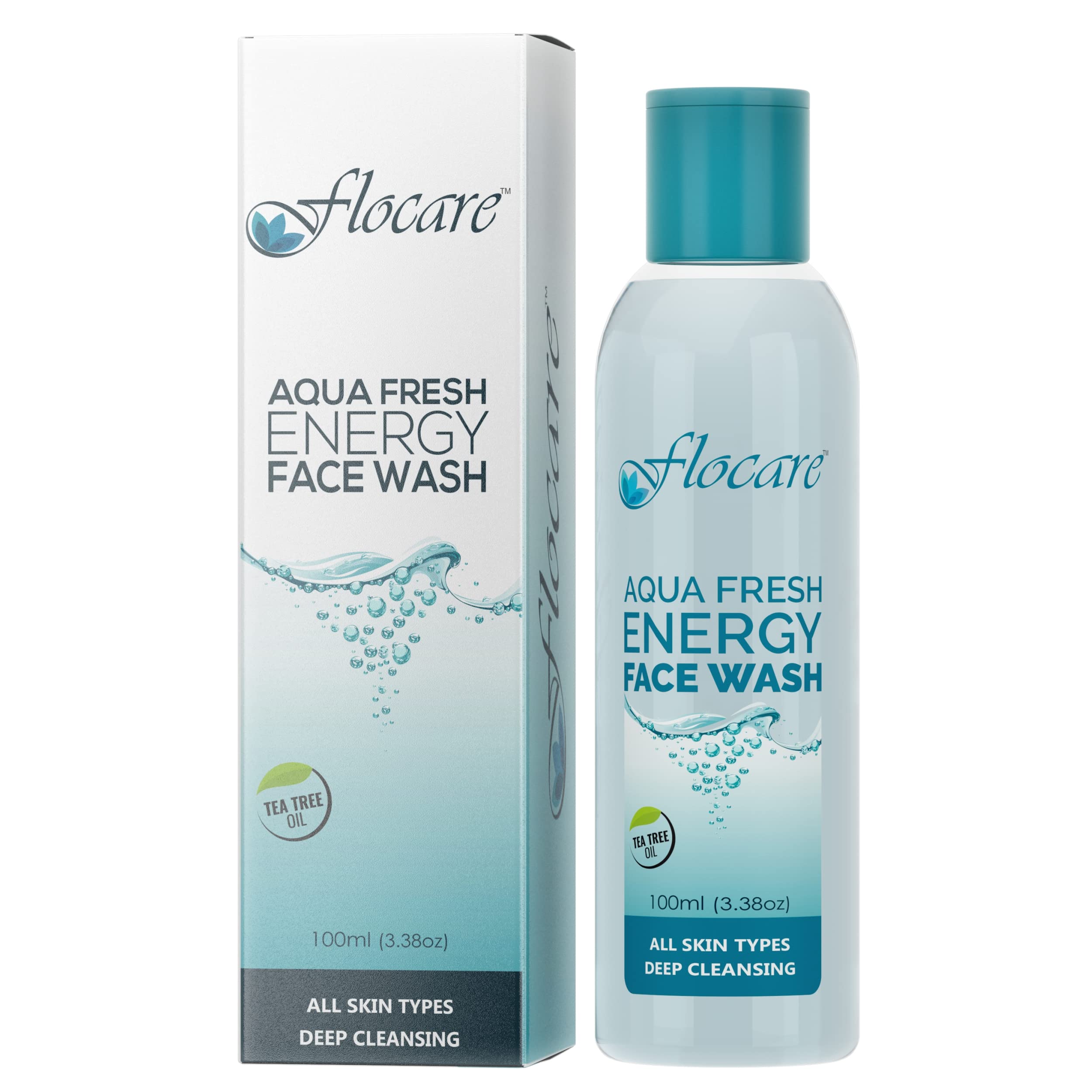 Flocare Aqua Fresh Energy Face Wash 100ml - Hydrating & Revitalizing Facial Cleanser for All Skin Types - Perfect for Morning & Night Skincare Routine