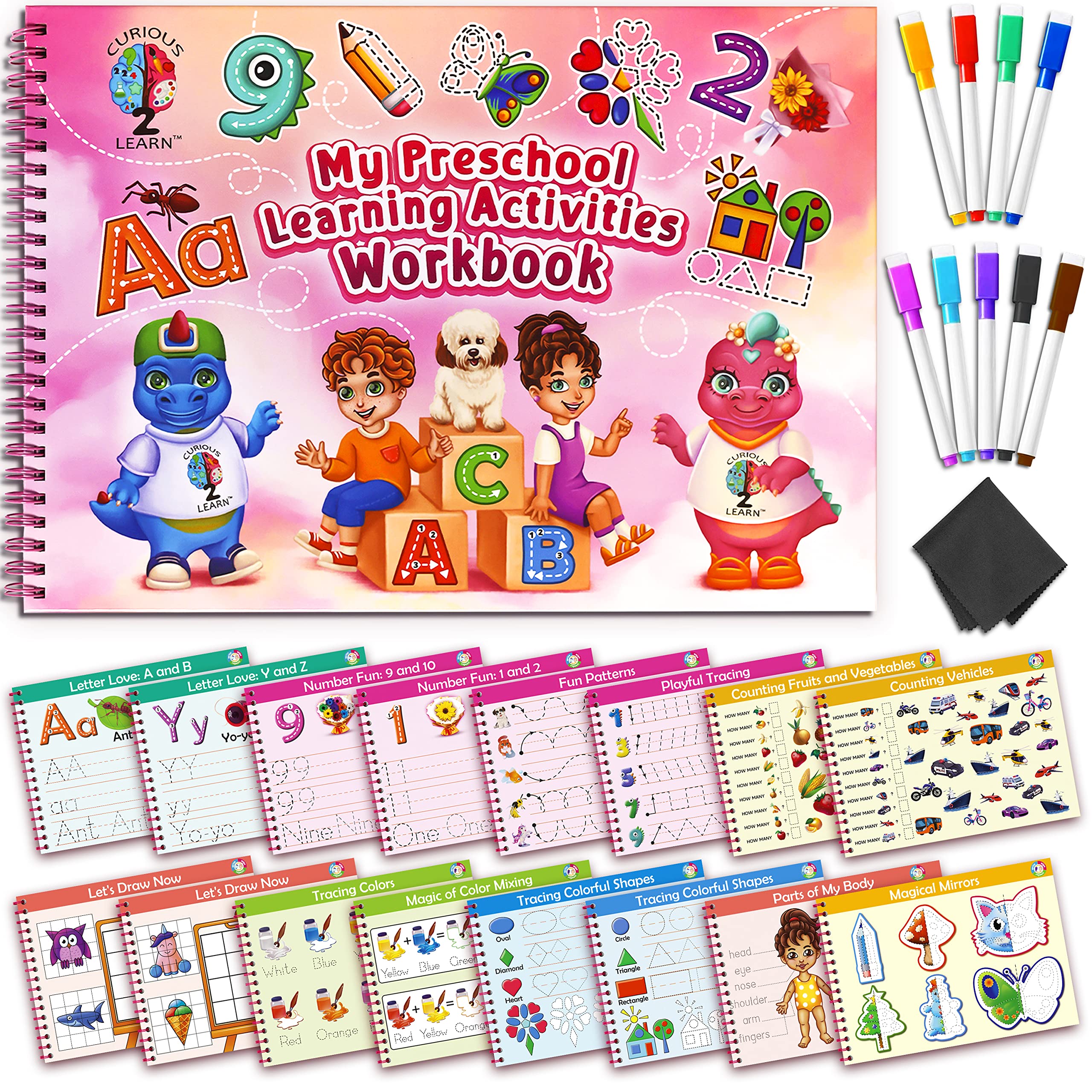 Curious 2 Learn Preschool Learning Activities - Alphabet Tracing Books for Kids Ages 3-5 - Toddler Handwriting Practice Workbook - Letter & Number Tracing for Preschool & Kindergarten (3-4 & 4-5 Years) - Educational Learning Toys for Home & Classroom Use
