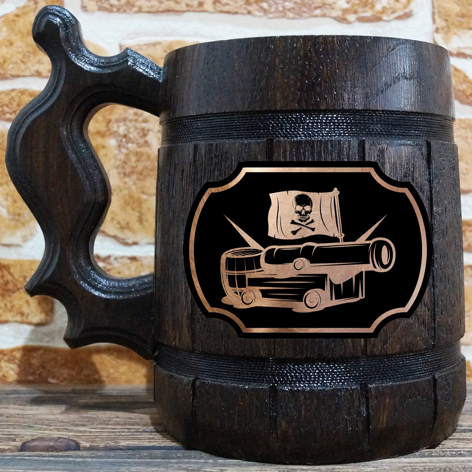 Personalized Pirate Cannon Beer Mug - Custom Engraved Wooden Tankard for Men, Unique Gifts for Dad, Husband, Father - Perfect for Wedding, Anniversary, Birthday & Gaming Parties - Great for Home Bars, Man Caves & Themed Events