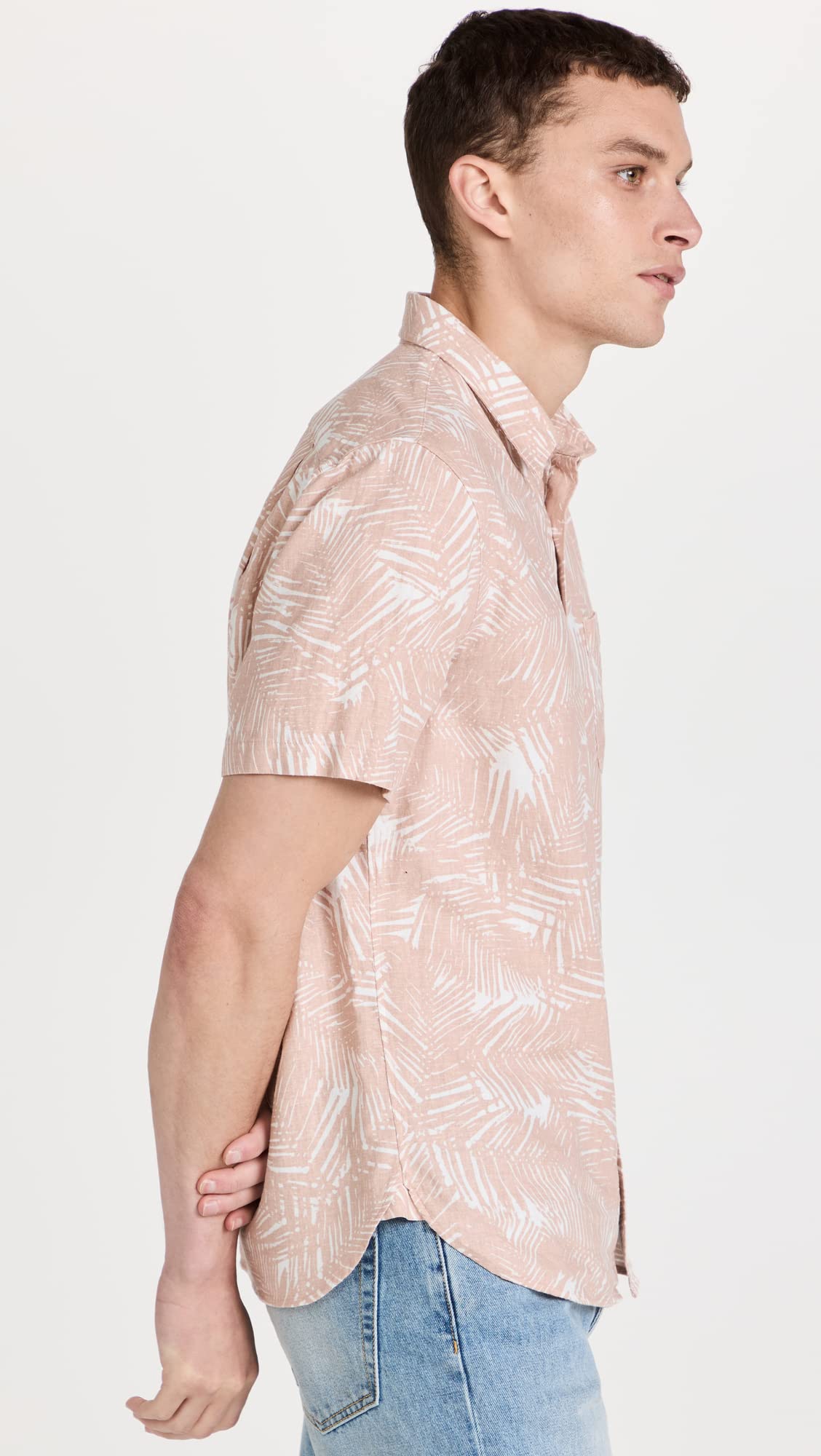 Vince Palm Print Short Sleeve Shirt for Women - Tropical Vacation & Summer Casual Wear - Lightweight Breathable Comfort for Beach, Pool, and Outdoor Activities