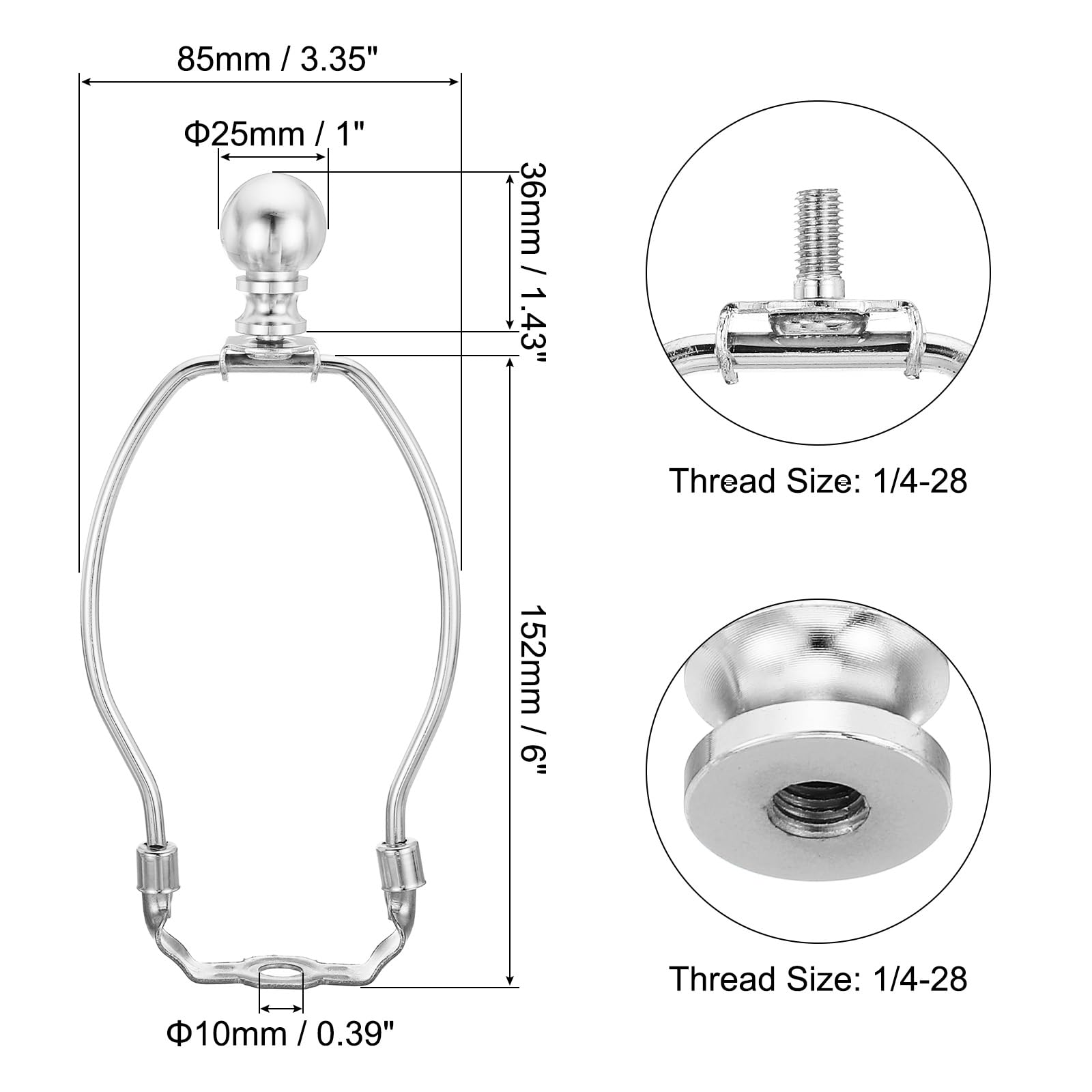 PATIKIL 6 Inch Lamp Harp Kit with Finial - 2 Set Detachable Lamp Shade Bracket Holder, DIY Lighting Accessories for Table Lamps & Floor Lamps (Chrome Finish) - Perfect for Home Decor, Living Room, Bedroom Lighting Upgrade