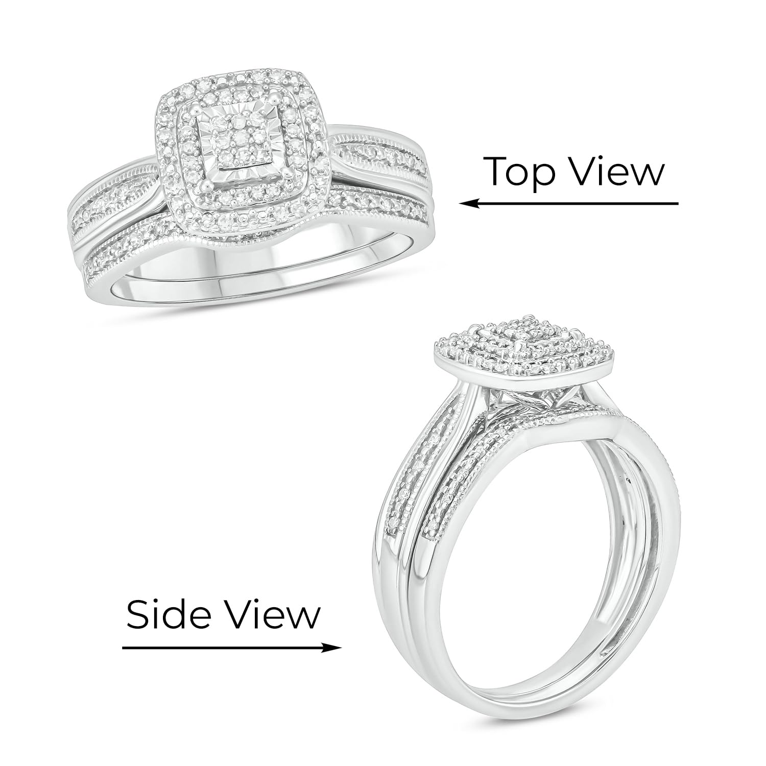 1/5ct Natural Black & White Diamond Bridal Ring Set for Women - 925 Sterling Silver Square Halo Wedding & Engagement Ring - Diamond Promise Rings for Her in White Gold | Perfect for Proposals, Anniversaries & Special Occasions