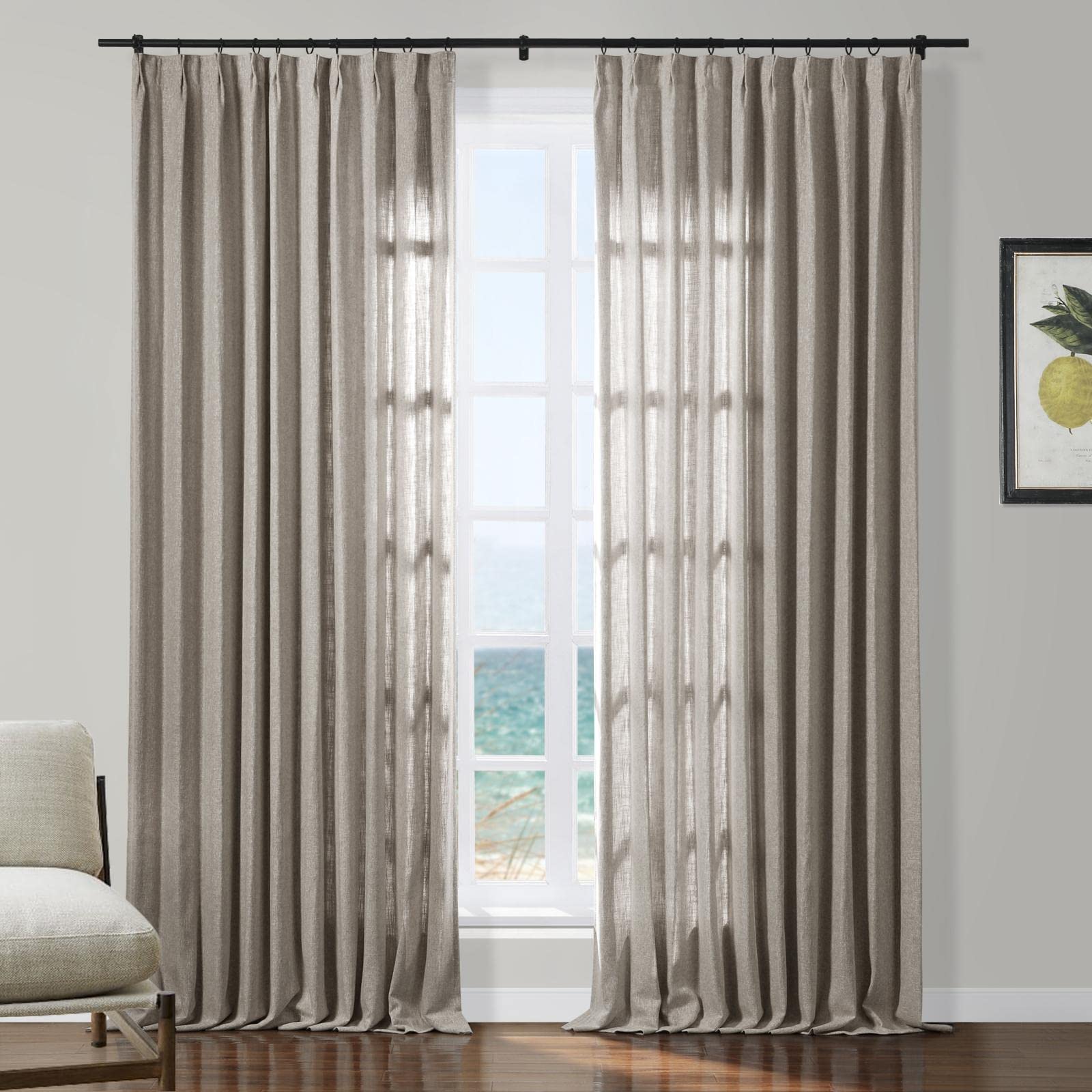 TWOPAGES Oak Cotton Pinch Pleated Curtains - Heavyweight Light Filtering & Room Darkening Window Panels (Set of 2, 26x96 Inches) - Perfect for Kitchen, Living Room & Bedroom Blackout Window Treatments