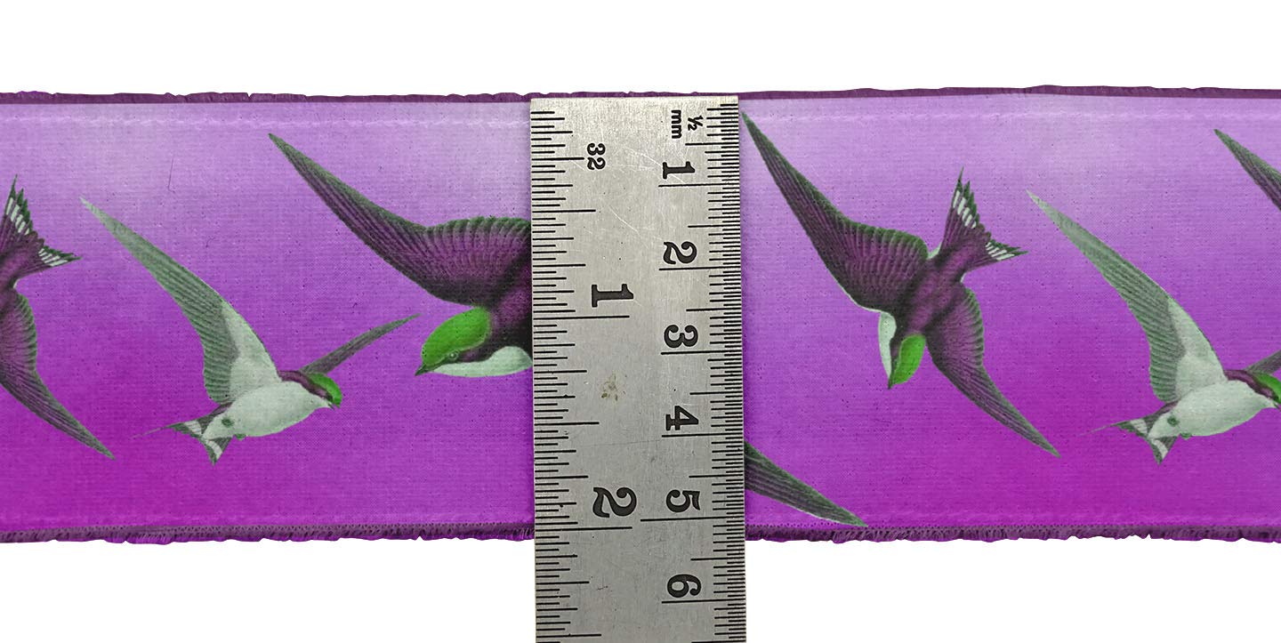 Purple Flying Swallow Bird Printed Velvet Ribbon Trim - 9 Yards x 3 Inches Wide for Sewing, Crafts & DIY Accessories | Perfect for Costume Design, Gift Wrapping & Home Decor