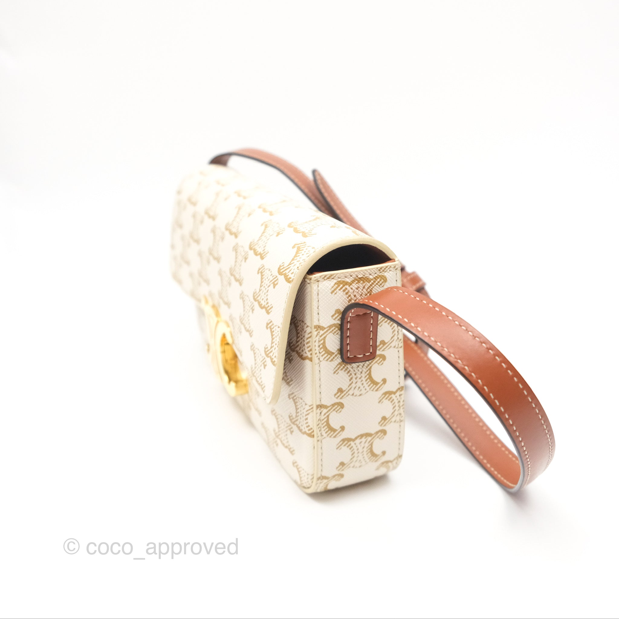 Celine Triomphe Shoulder Bag in White Calfskin & Triomphe Canvas - Elegant Crossbody Purse for Women, Perfect for Work, Date Night & Travel Accessories