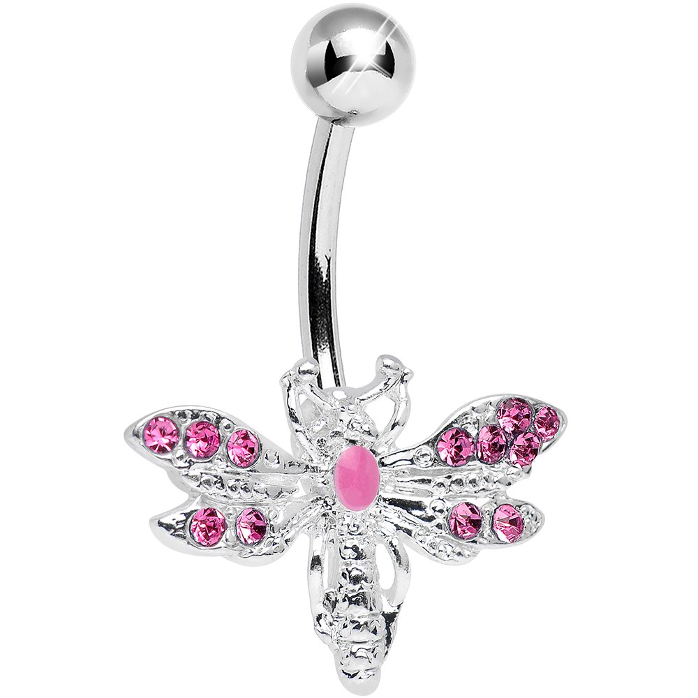 Pink Crystal Dragonfly Belly Button Ring - Sparkling Body Jewelry for Women - Perfect for Piercings, Belly Chains, and Summer Fashion