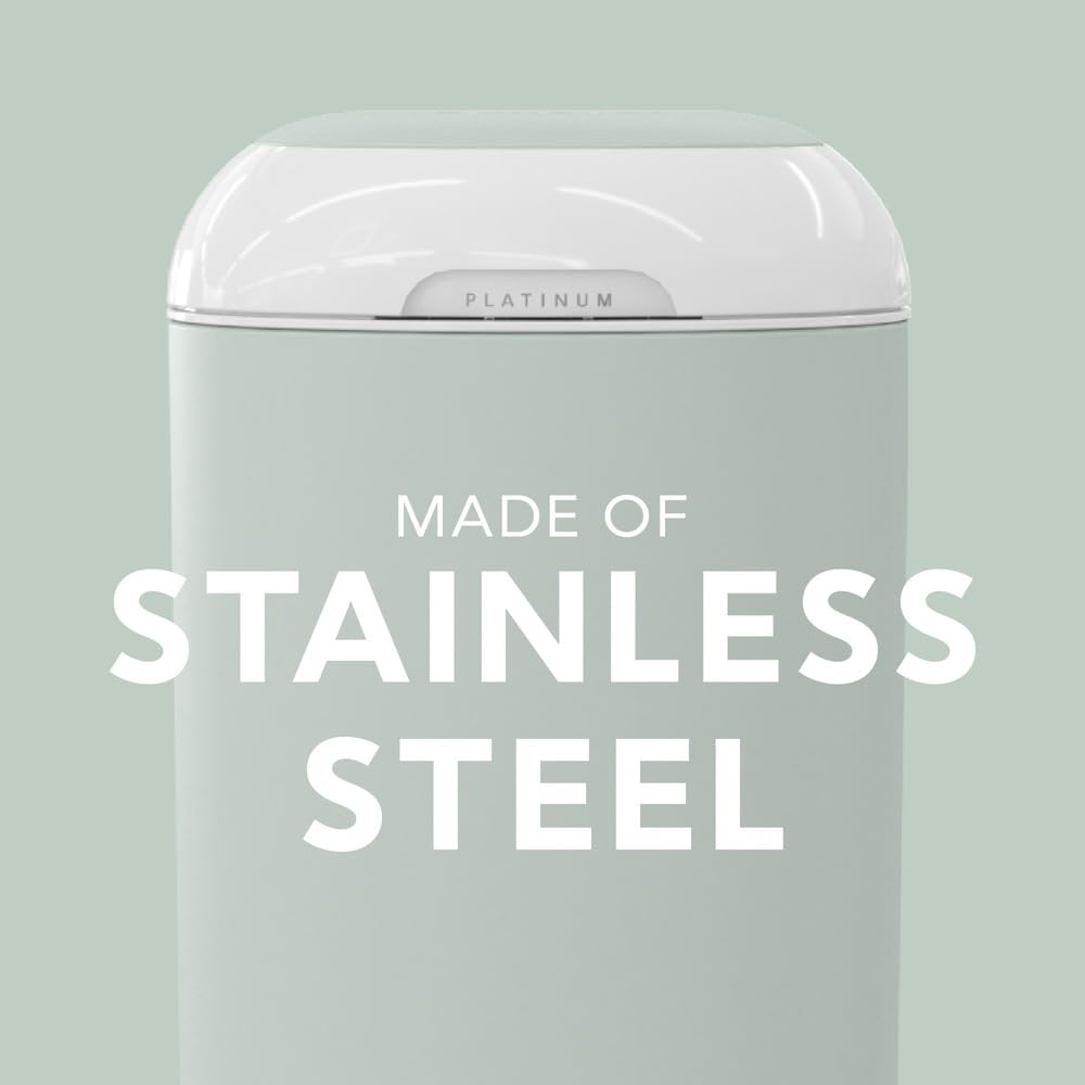 Diaper Genie Platinum Diaper Pail - Stainless Steel Baby Diaper Disposal System with Odor Control, Includes 1 Easy Roll Refill (18 Bags), Sage Green - Perfect for Nursery, Baby Room & Daycare Centers