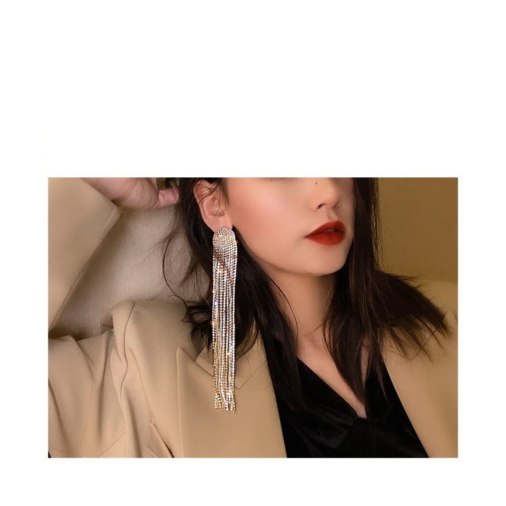 Sparkling Rhinestone Hoop Drop Earrings for Women - Crystal Dangle Earrings Fashion Jewelry with Long Tassels (Gold/Silver/Rose Gold) - Perfect for Parties, Weddings & Evening Events