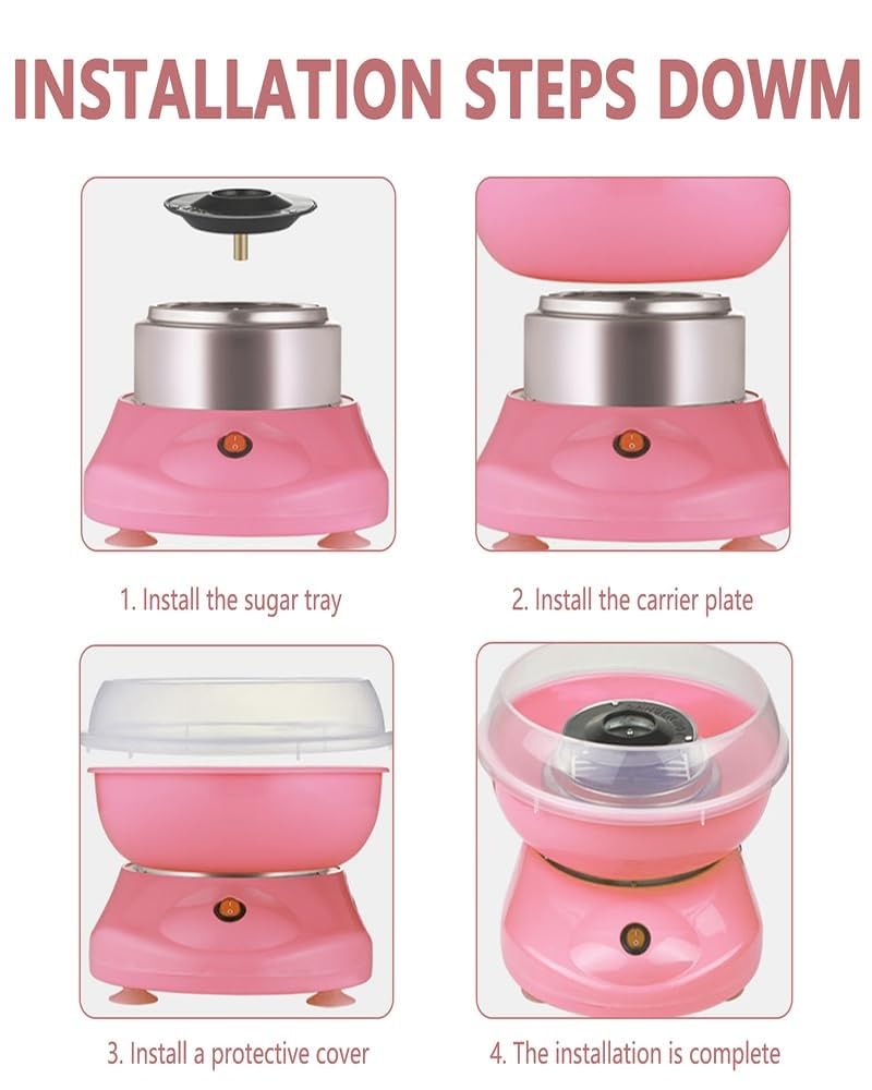 Pink Cotton Candy Machine for Home & Parties - Portable DIY Cotton Candy Floss Maker with Stand, Perfect for Birthday Celebrations, Family Gatherings & Movie Nights - Makes Sweet Treats Like Marshmallows & Candy Floss