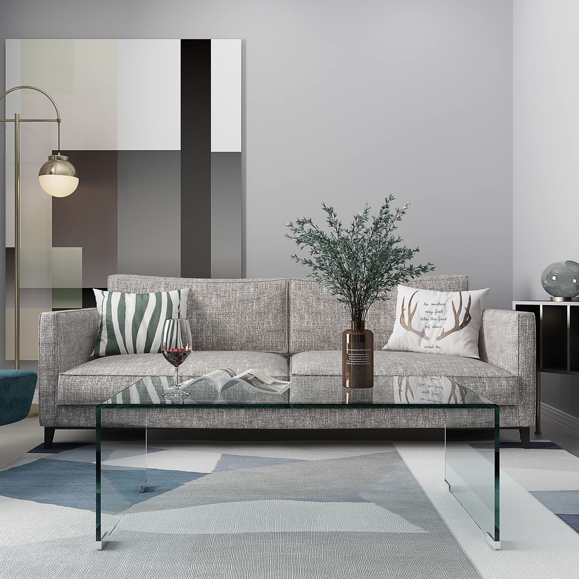 Modern Clear Glass Coffee Table - 12mm Thick Tempered Glass Center Table for Living Room | Stylish & Durable Home Furniture for Small Spaces, Apartments & Office Waiting Areas