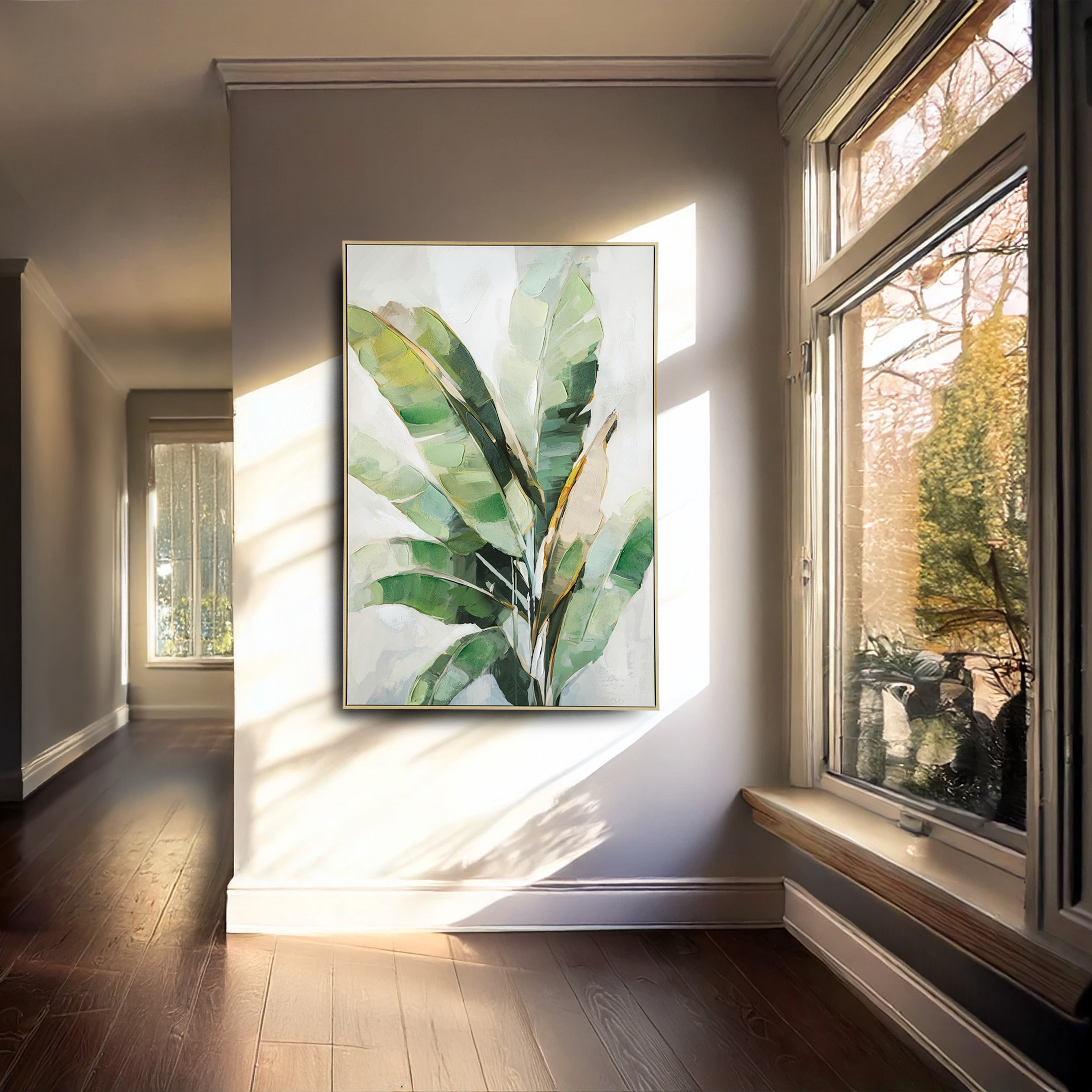Urban Style Brushmarks Embellished Canvas Banana Palm Wall Art - Tropical Home Decor for Living Room, Bedroom & Office
