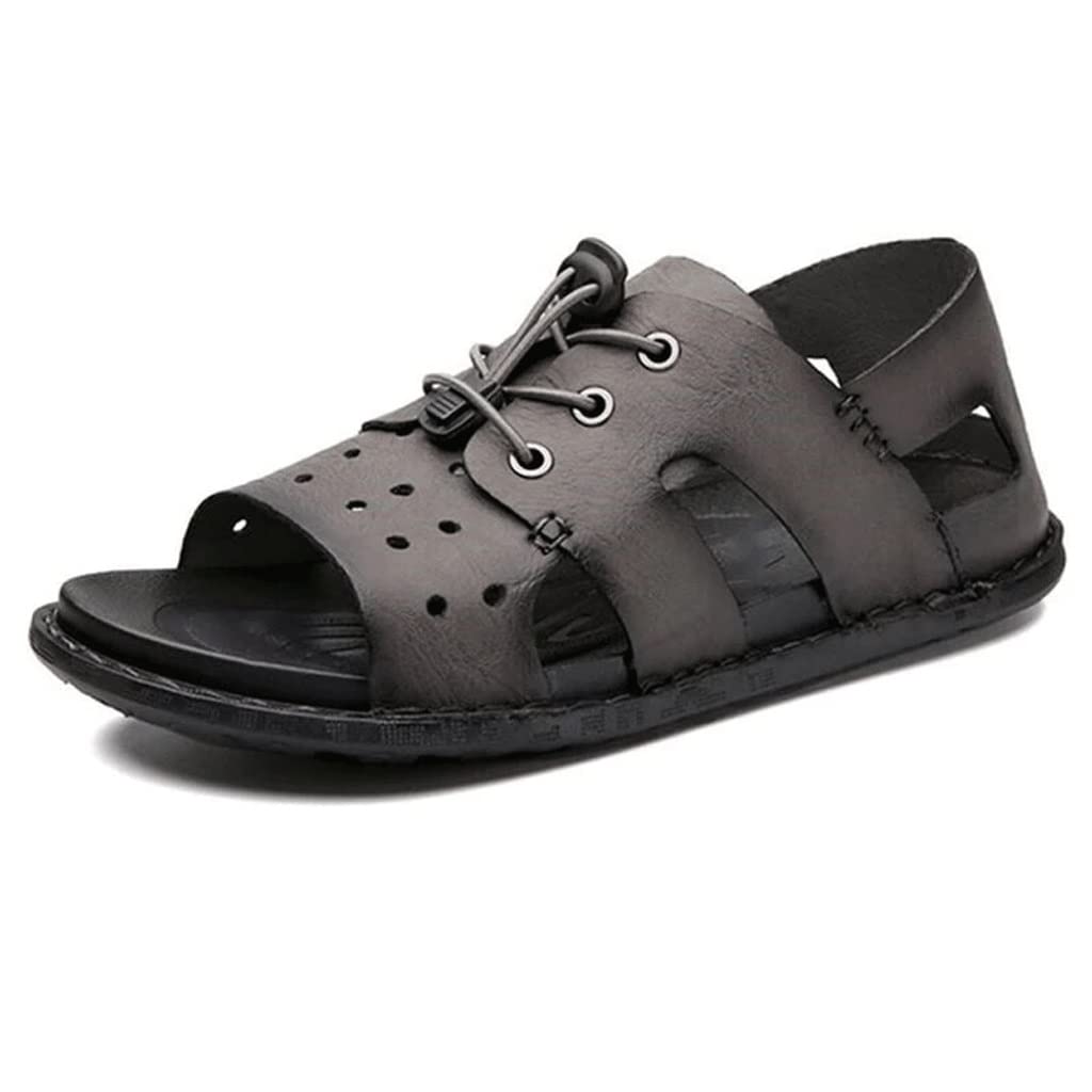 Handmade Leather Men's Sandals - Summer Casual Beach Shoes & Comfortable Slippers for Men (Size 40, Gray) | Perfect for Vacation, Poolside & Outdoor Relaxation