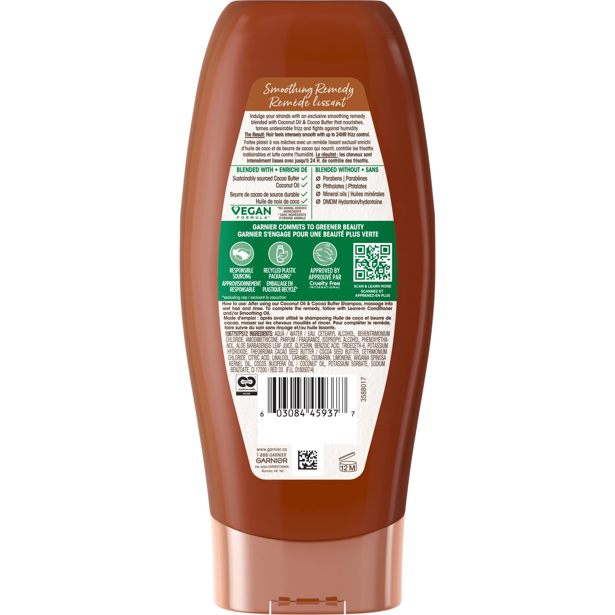 Garnier Whole Blends Frizzy Smoothing Conditioner with Coconut Oil & Cocoa Butter Extracts - 22 Fl Oz for Dry, Frizzy Hair - Hydrating & Nourishing Hair Care - Perfect for Daily Use & Salon-Like Smoothing at Home