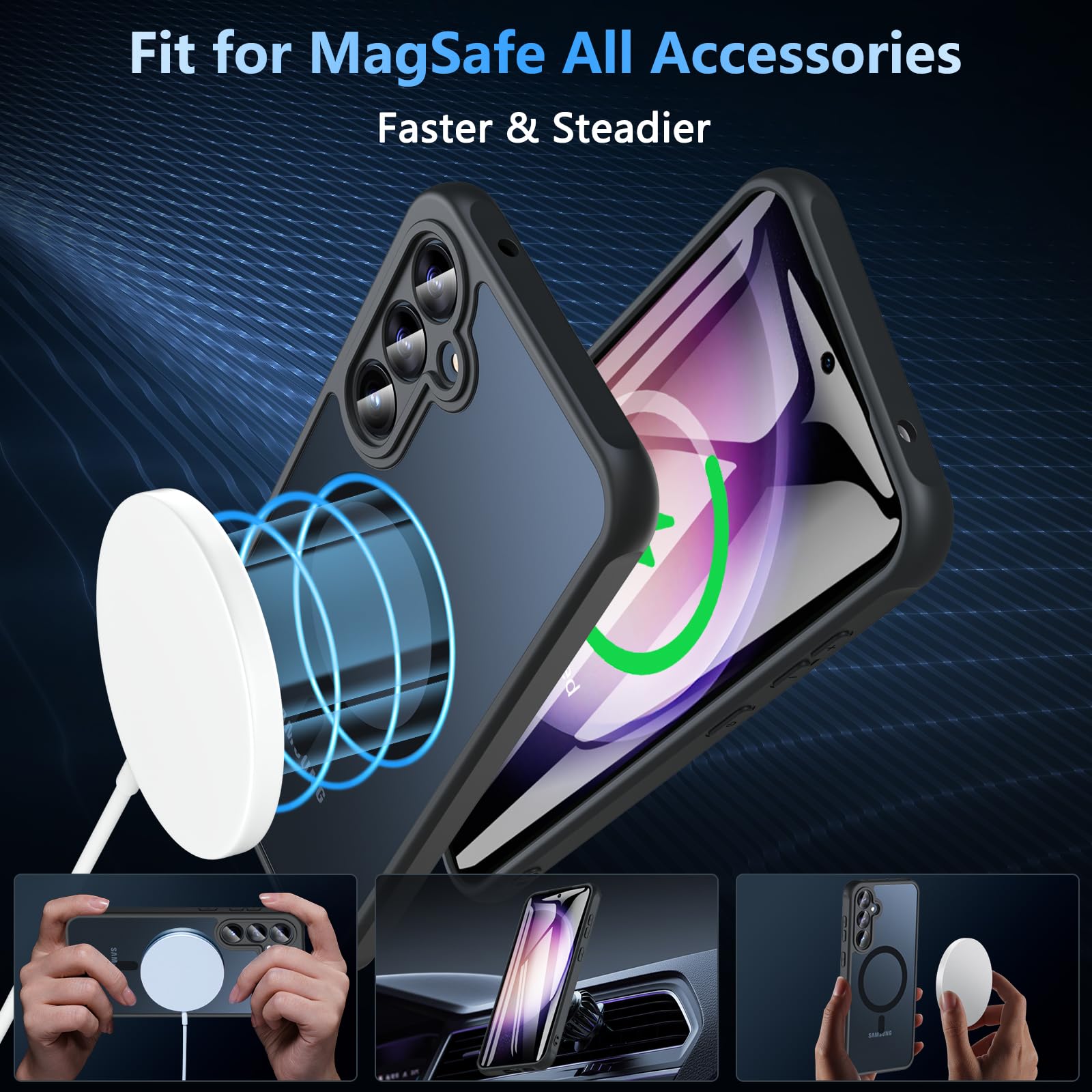 Samsung Galaxy S23 FE Case with Tempered Glass Screen Protector - Magsafe Compatible, Military-Grade Shockproof & Anti-Scratch Protection - Frosted Translucent Bumper Cover for Everyday Use, Travel & Outdoor Activities