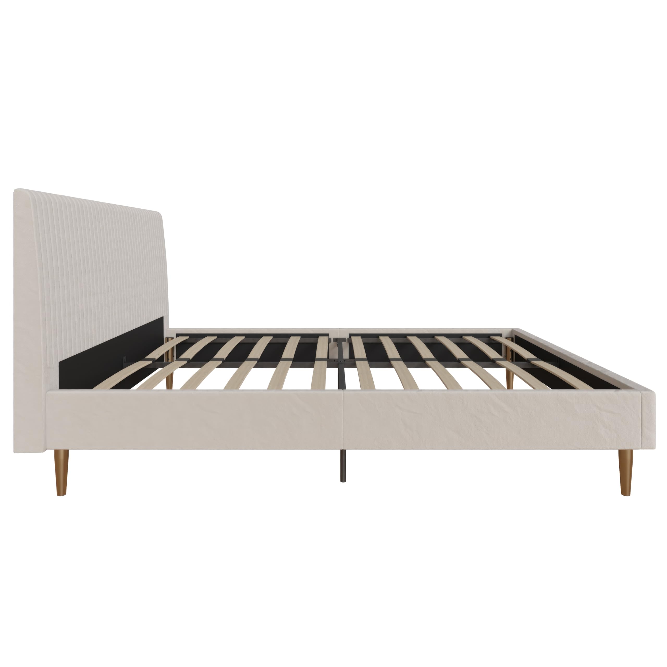 Mr. Kate Daphne Upholstered Bed with Headboard & Modern Platform Frame - Full Size Ivory Velvet Bedroom Furniture for Master & Guest Rooms