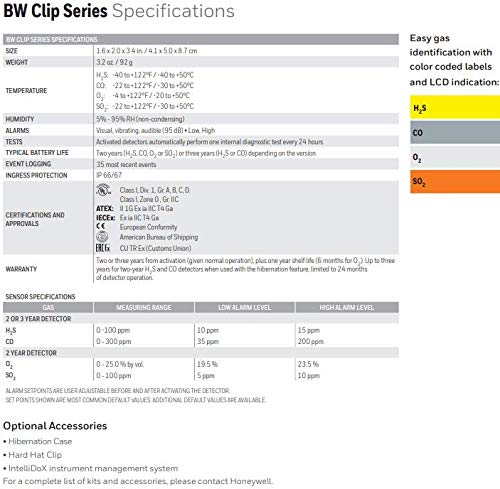 BW Technologies BWC2-X BW Clip Single Gas Oxygen (O2) Monitor, 19.5-23.5% Range, Yellow - Portable Gas Detector for Industrial Safety & Confined Space Work