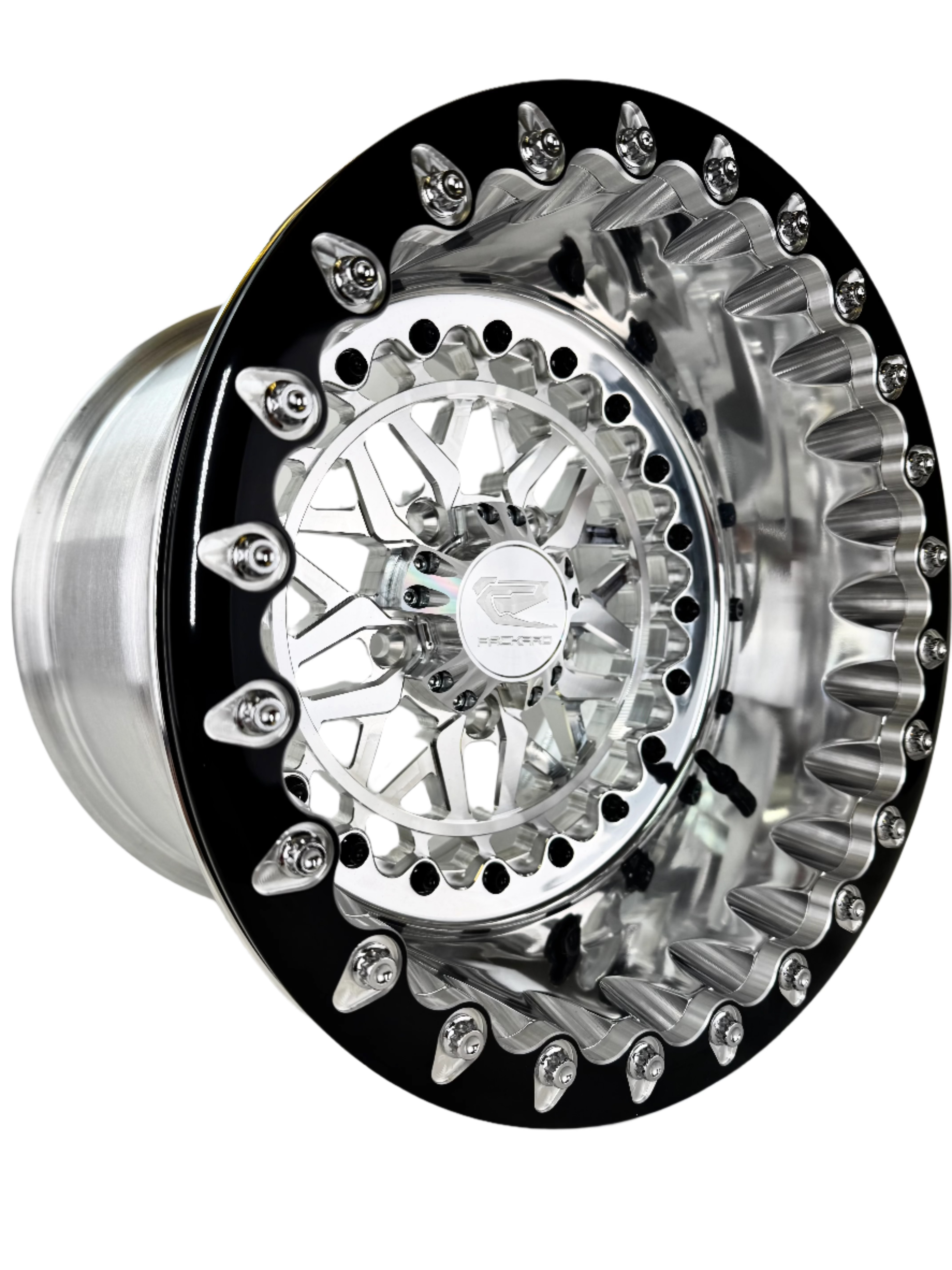 Apollo FF Forged Polished Beadlock Wheels - Silver - 5x4.5 Bolt Pattern for RZR Pro R - Off-Road & UTV Accessories - Perfect for Trail Riding, Dune Bashing & Off-Road Adventures