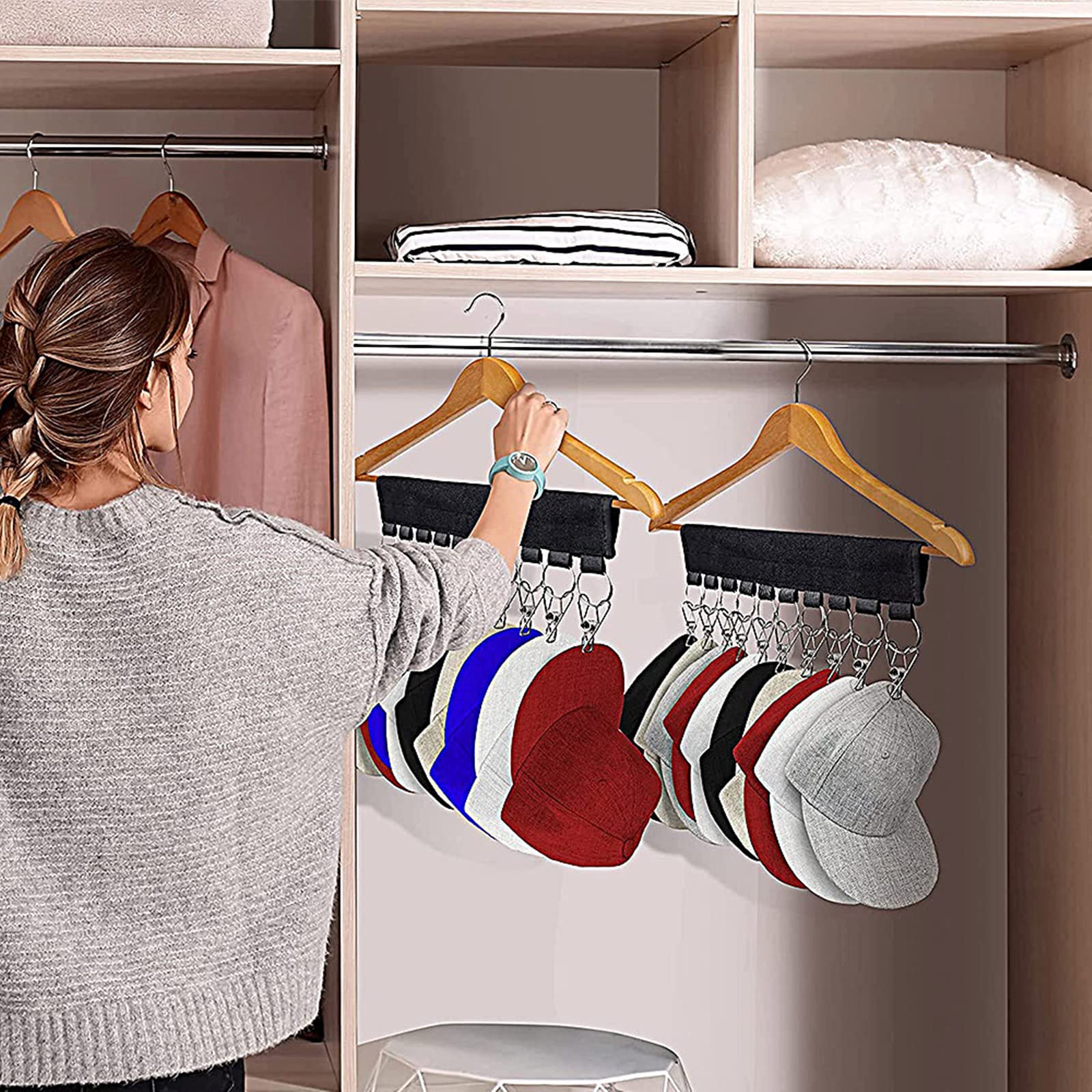Premium Cap Organizer Hanger & Hat Holder for Closet - Space-Saving Baseball Cap Storage Solution (2 Pack) - Perfect for Organizing Hats in Bedroom, Closet or Entryway