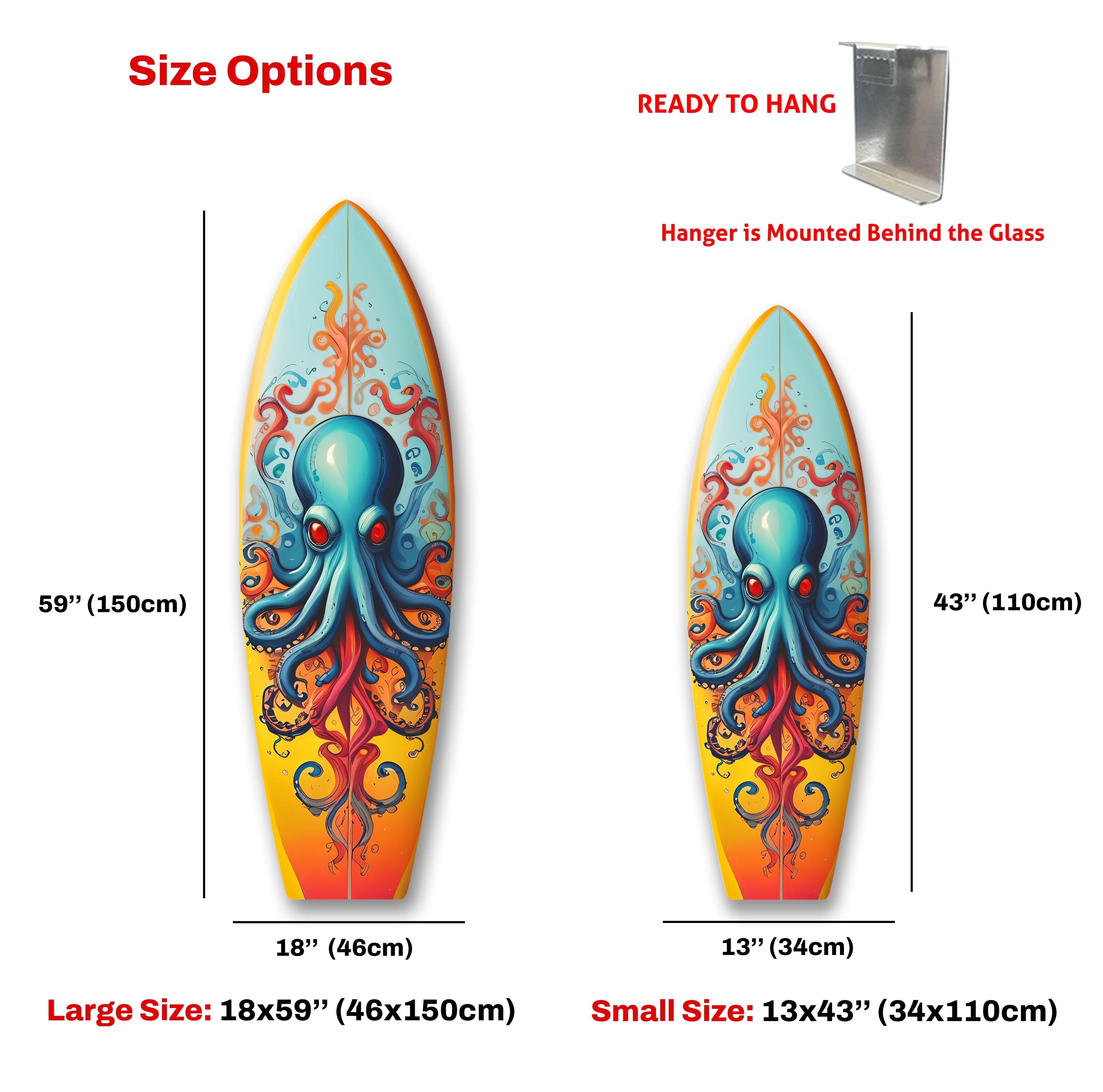 Blue Octopus Surfboard Wall Art - Unique Coastal Decor for Beach House, Surf Shop & Ocean-Themed Rooms | Perfect Gift for Surf Lovers