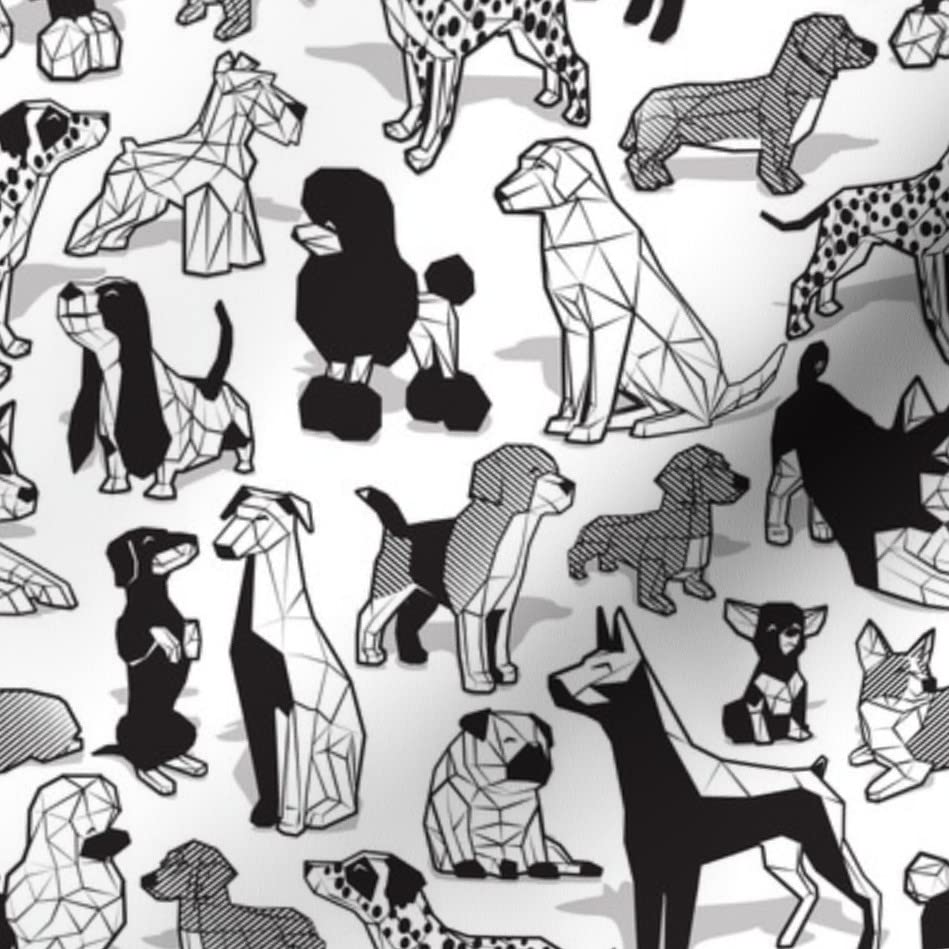 Dog Breeds Printed Minky Fabric by The Yard - Small Scale Geometric Black & White Pet Pattern for Sewing Baby Blankets, Quilt Backing & Plush Toys | Soft Cuddle Fabric for DIY Pet Accessories & Nursery Decor