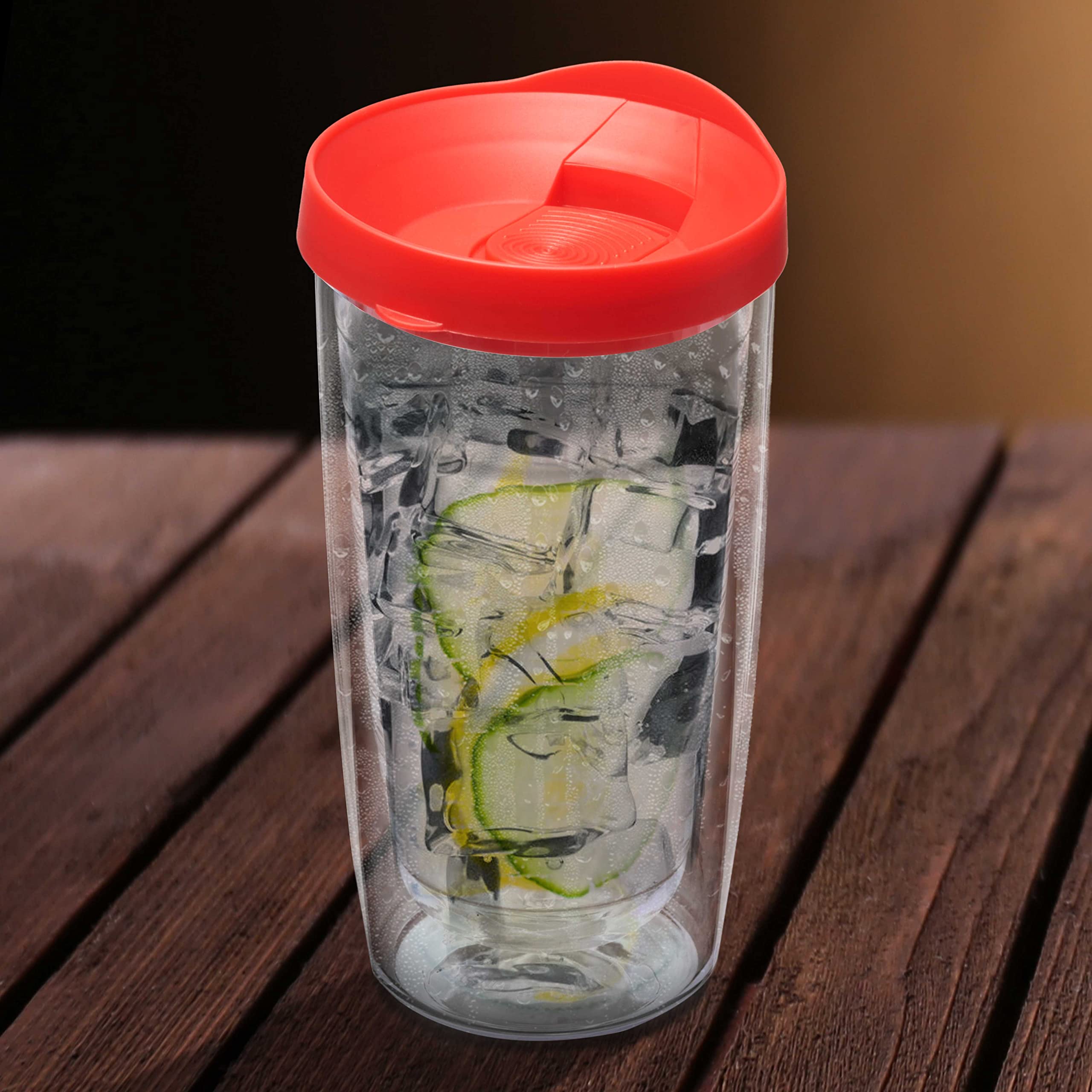 14 oz Double Wall Plastic Tumblers with Slide-Lock Lid - 6 Pack Insulated Travel Coffee Cups (Red) - Perfect for Hot/Cold Beverages, Office, Camping & Road Trips
