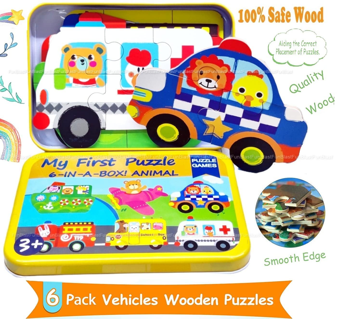 FunBlast 6-in-1 Transport Themed Jigsaw Puzzle Set for Kids - 27 Piece Early Learning Educational Toy | Perfect for Preschool Activities, Birthday Gifts & Family Game Night