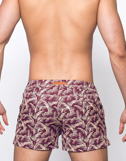 2eros Hawaiian Night 3 Swim Shorts for Men - Burgundy Floral Print Beach Swimwear | Perfect for Pool Party, Vacation & Summer Outfits