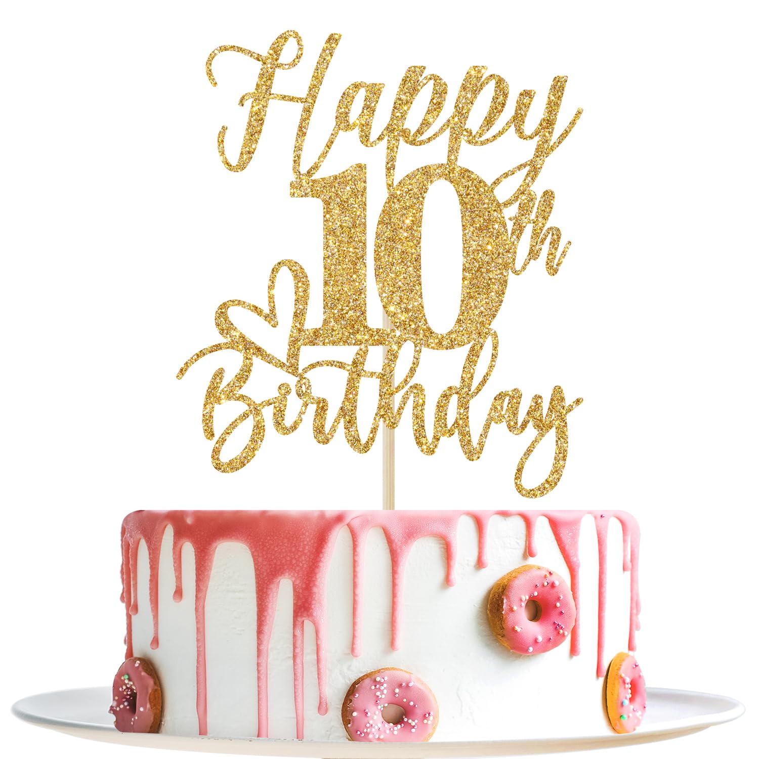 10th Birthday Cake Topper - Gold Glitter Double Digits Decorations for 10 Year Old | Perfect for 10th Birthday Party Supplies, Milestone Celebrations & Hello 10 Themed Events