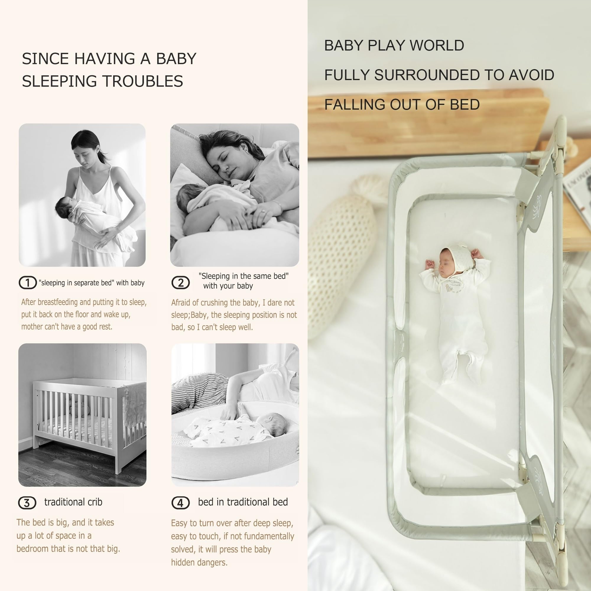 3-in-1 Adjustable Baby Bassinet Bedside Sleeper - Convertible Crib & Playard for Newborns to 36 Months | Foldable Nursery Center with Safety Certification | Perfect for Co-Sleeping, Bedroom & Travel (Choose Color)
