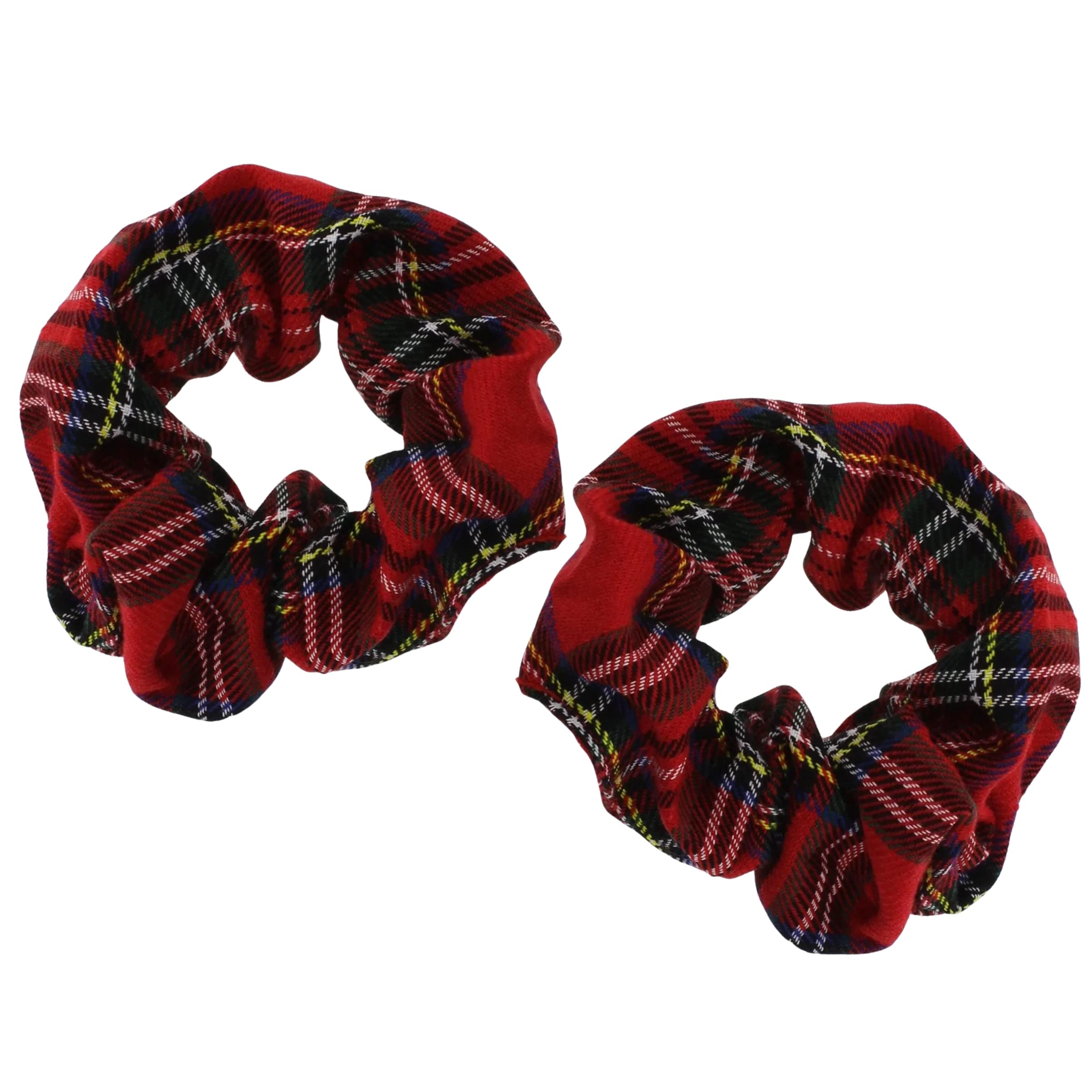 Topkids 2-Pack Red Tartan Pattern Scrunchies for Women & Girls - Soft Elastic Hair Ties, Hair Bands, Hair Accessories for School, Work, Gym and Everyday Use