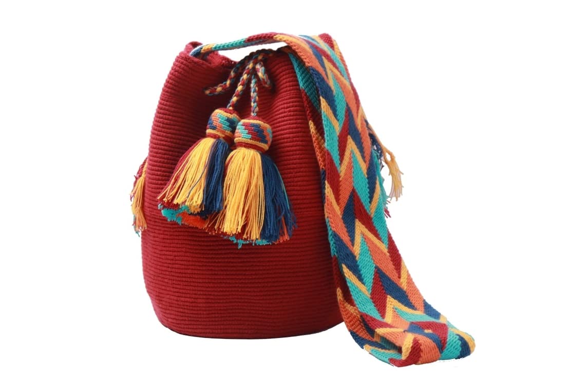 Authentic Red Wayuu Mochila Bag - Large Handwoven Crochet Crossbody Purse for Women - Perfect for Travel, Beach & Everyday Use