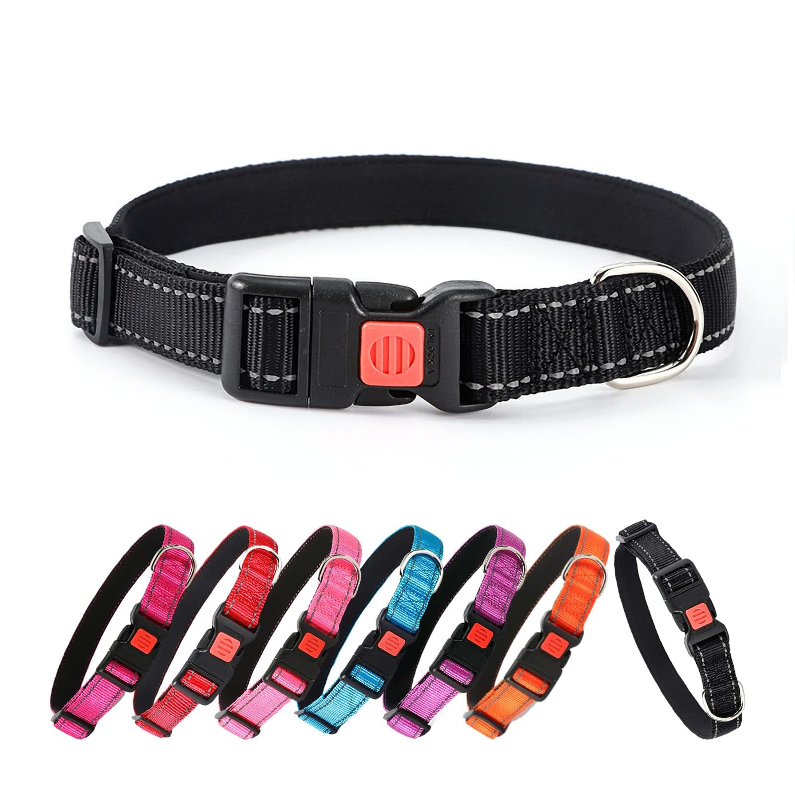 Reflective Adjustable Dog Collar - Ultra Soft Breathable Neoprene Pet Collar with Quick Release Buckle for Small Medium Large Dogs - Perfect for Night Walks, Jogging & Outdoor Adventures