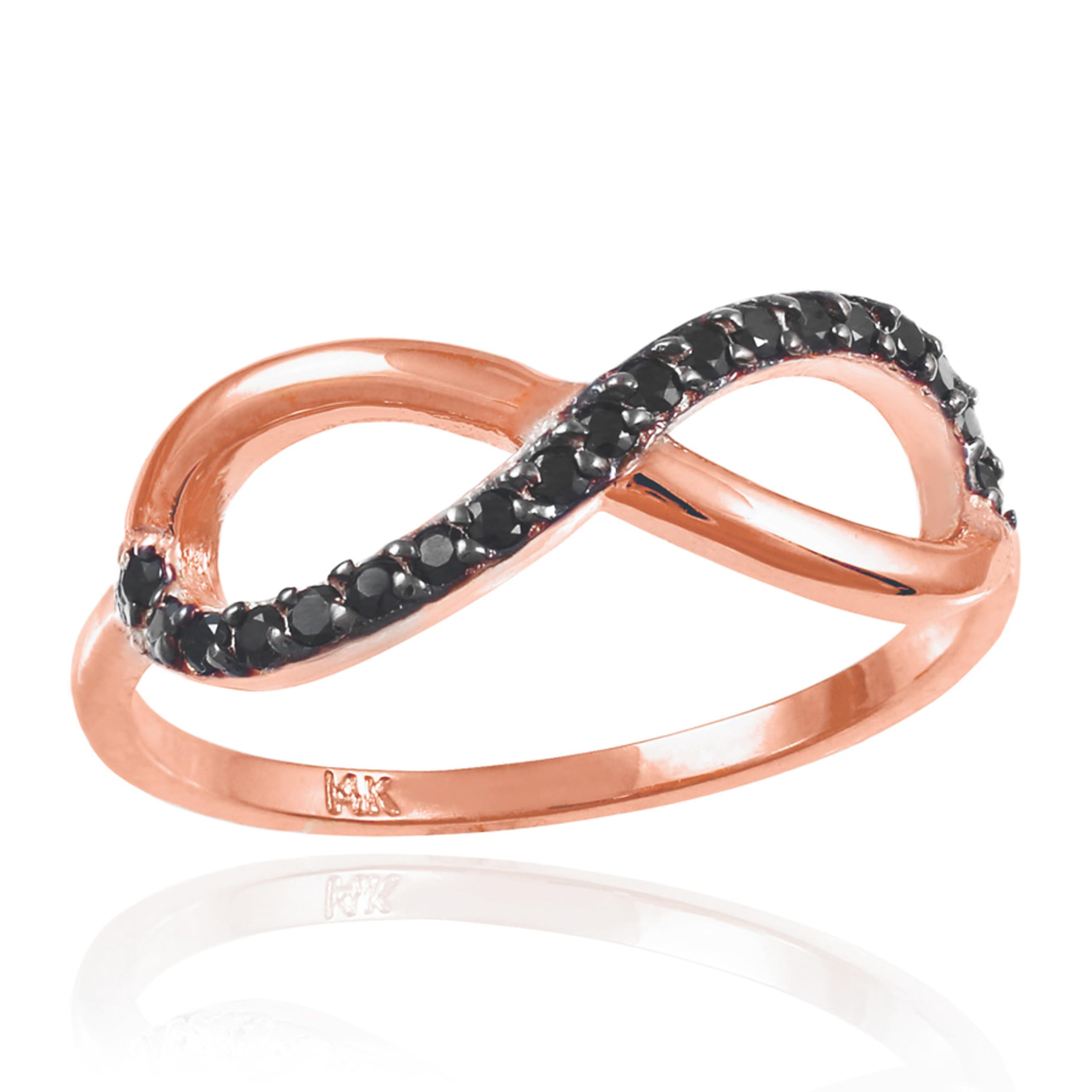 10K Rose Gold Infinity Ring with Black Diamonds for Women - Elegant Stackable Ring for Anniversary, Wedding, Valentine's Day Gift