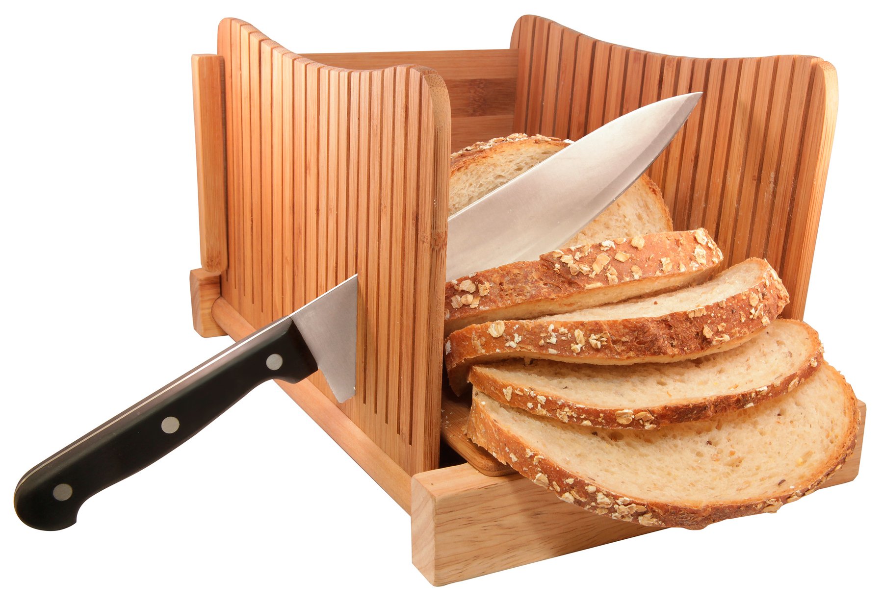 DB-Tech Bamboo Wood Compact Foldable Bread Slicer - Perfect for Kitchen, Camping & Small Spaces - Easy Storage & Portability