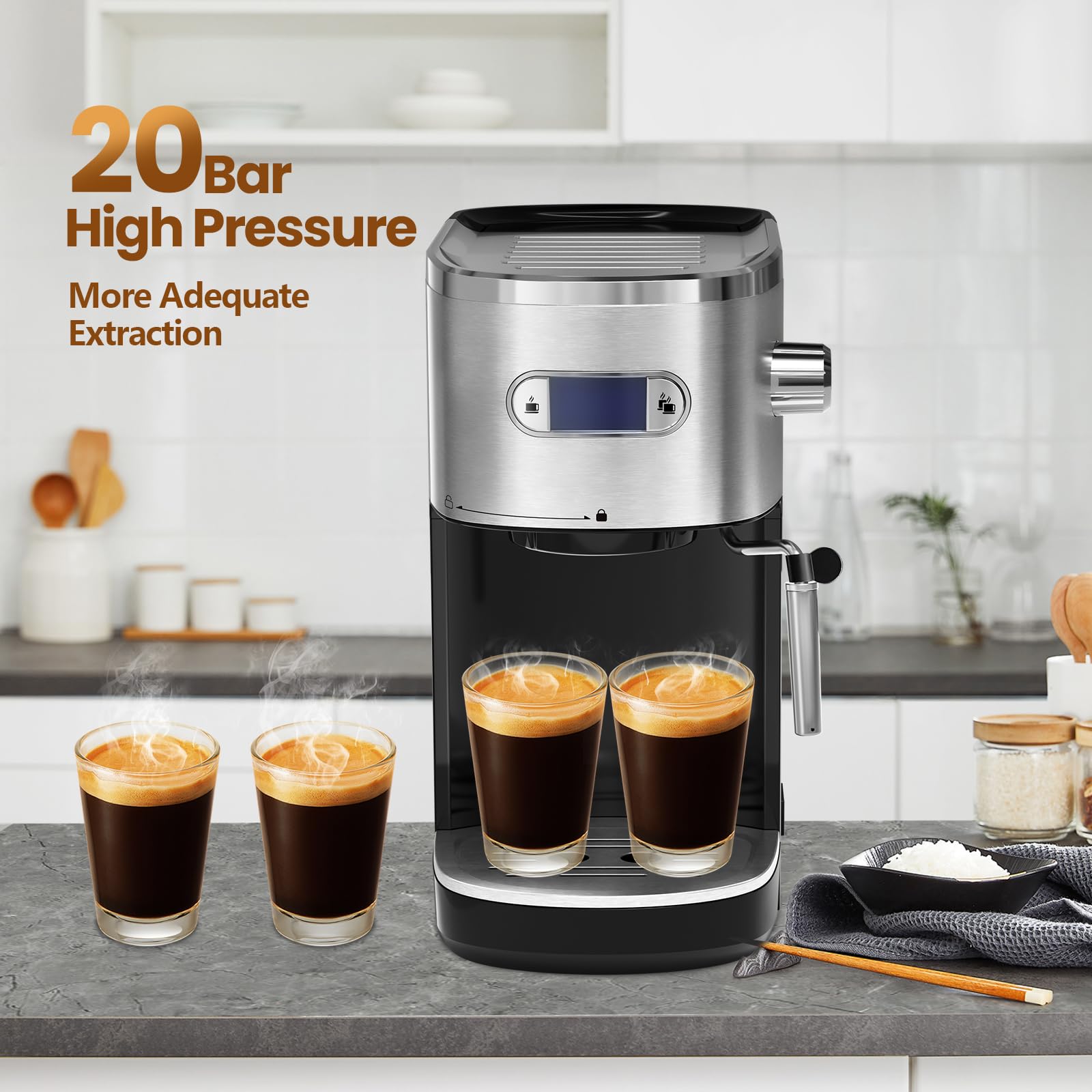 Premium 20 Bar Espresso Coffee Machine for Home - Compact Cafe Latte & Cappuccino Maker with Milk Frother Steam Wand | Perfect for Small Kitchens, Office Use & Coffee Enthusiasts
