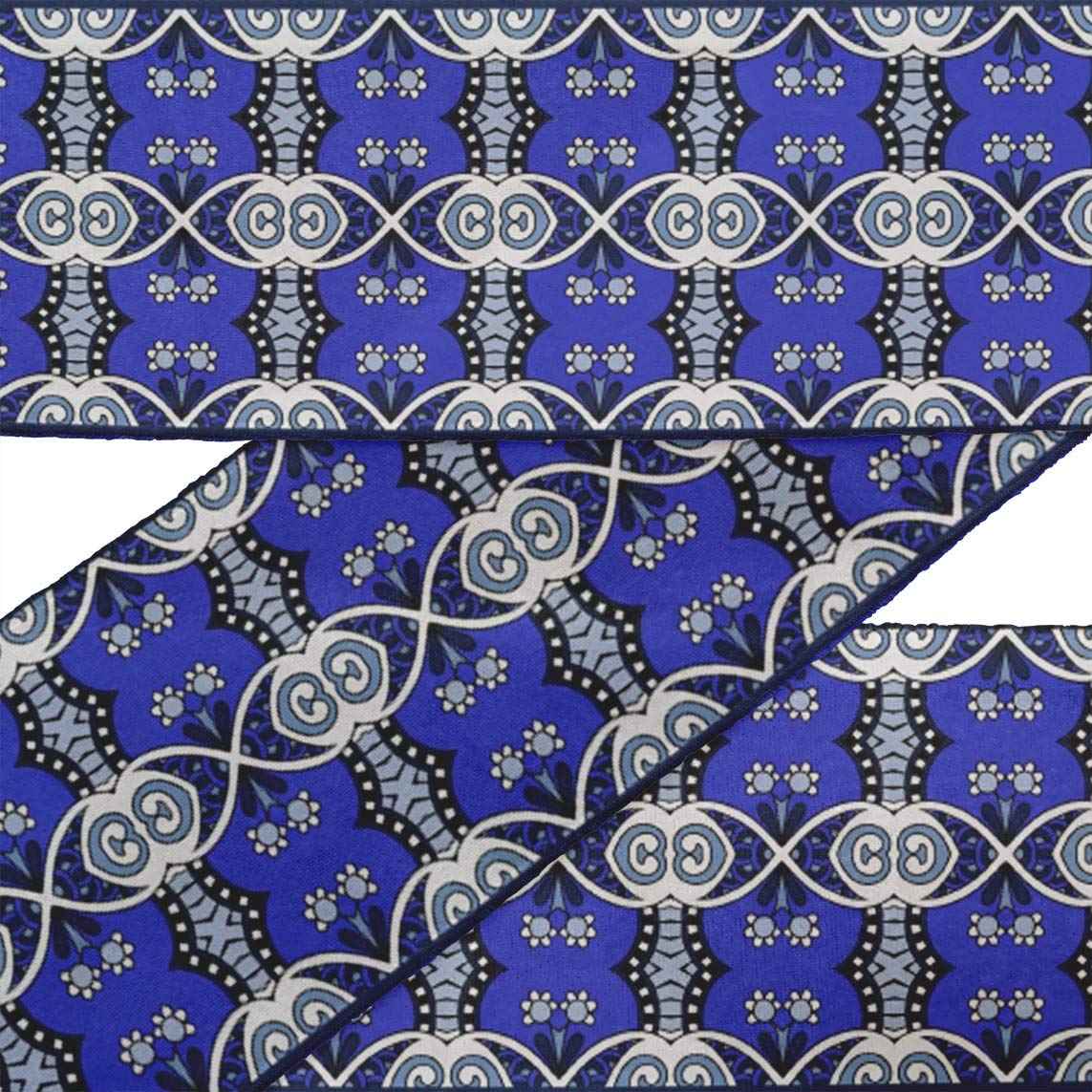 Blue Ethnic Floral Printed Velvet Ribbon Trim - 9 Yards Decorative Fabric Lace for Crafts, Sewing Accessories (2 Inches Wide) | Perfect for DIY Projects, Gift Wrapping & Home Decor