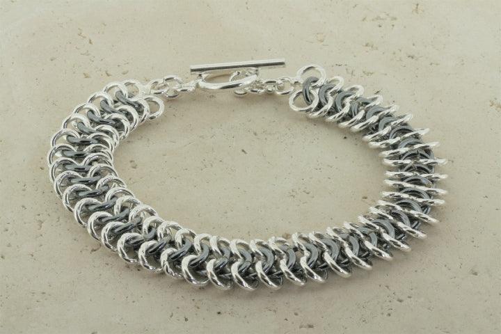 3 Interlinked Ring Bracelet - Polished & Oxidized Silver Stackable Bangle for Women - Perfect for Layering, Everyday Wear & Special Occasions