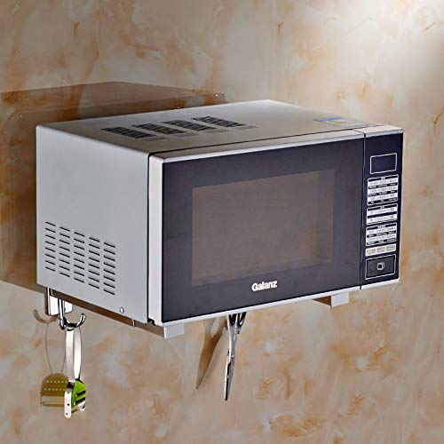 Hovico 304 Stainless Steel Microwave Oven Rack - Foldable & Expandable Microwave Shelf with 2 Hooks for Extra Storage Space | Perfect for Reheating Food, Cooking Meals & Organizing Small Kitchen Appliances