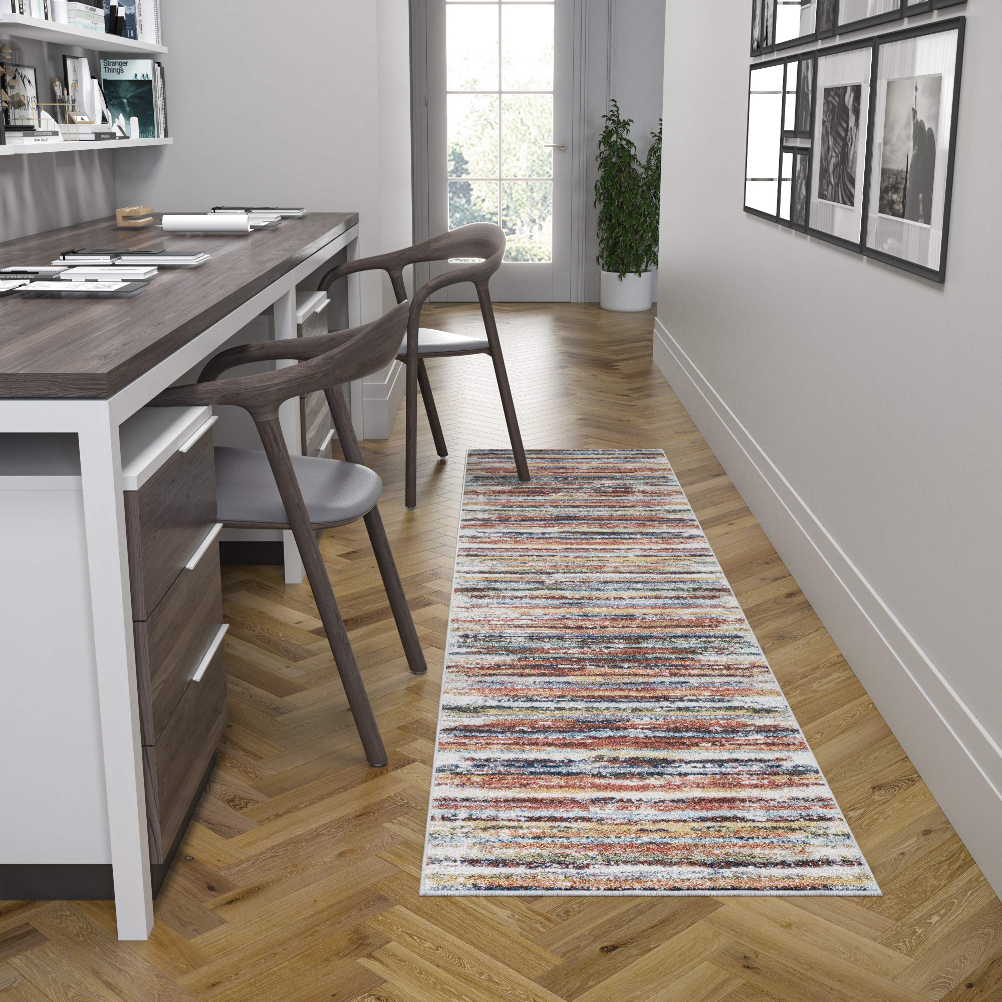 Athena Brown 3x10 Runner Rug - Modern Striped Hallway Carpet for Entryway, Foyer & High Traffic Areas | Durable & Stylish Home Decor for Walkways