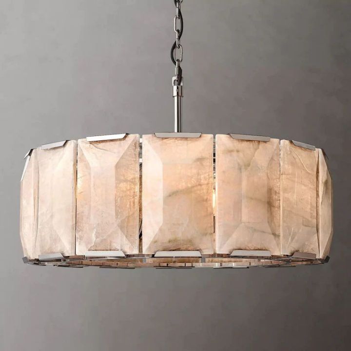 Aubrey Calcite Round Chandelier - 31 Inch Modern Crystal Ceiling Light Fixture for Dining Room, Living Room, Bedroom & Entryway