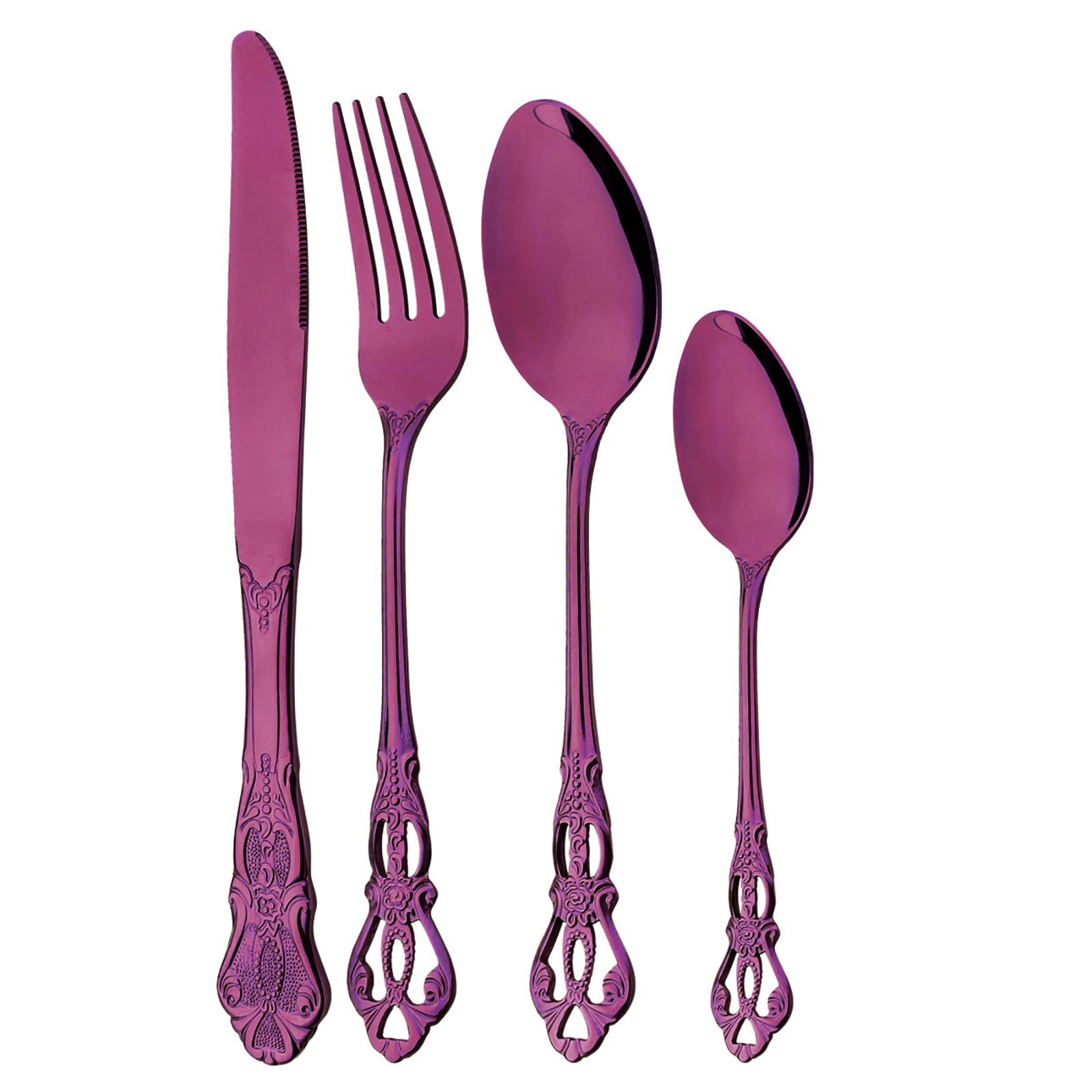 8-Piece Luxury Royal Silverware Set, 18/10 Stainless Steel Purple Flatware Set for 2 - Includes Forks, Spoons & Knives - Modern Mirror Polished Dishwasher Safe Cutlery - Perfect for Fine Dining, Wedding Gifts & Elegant Dinner Parties