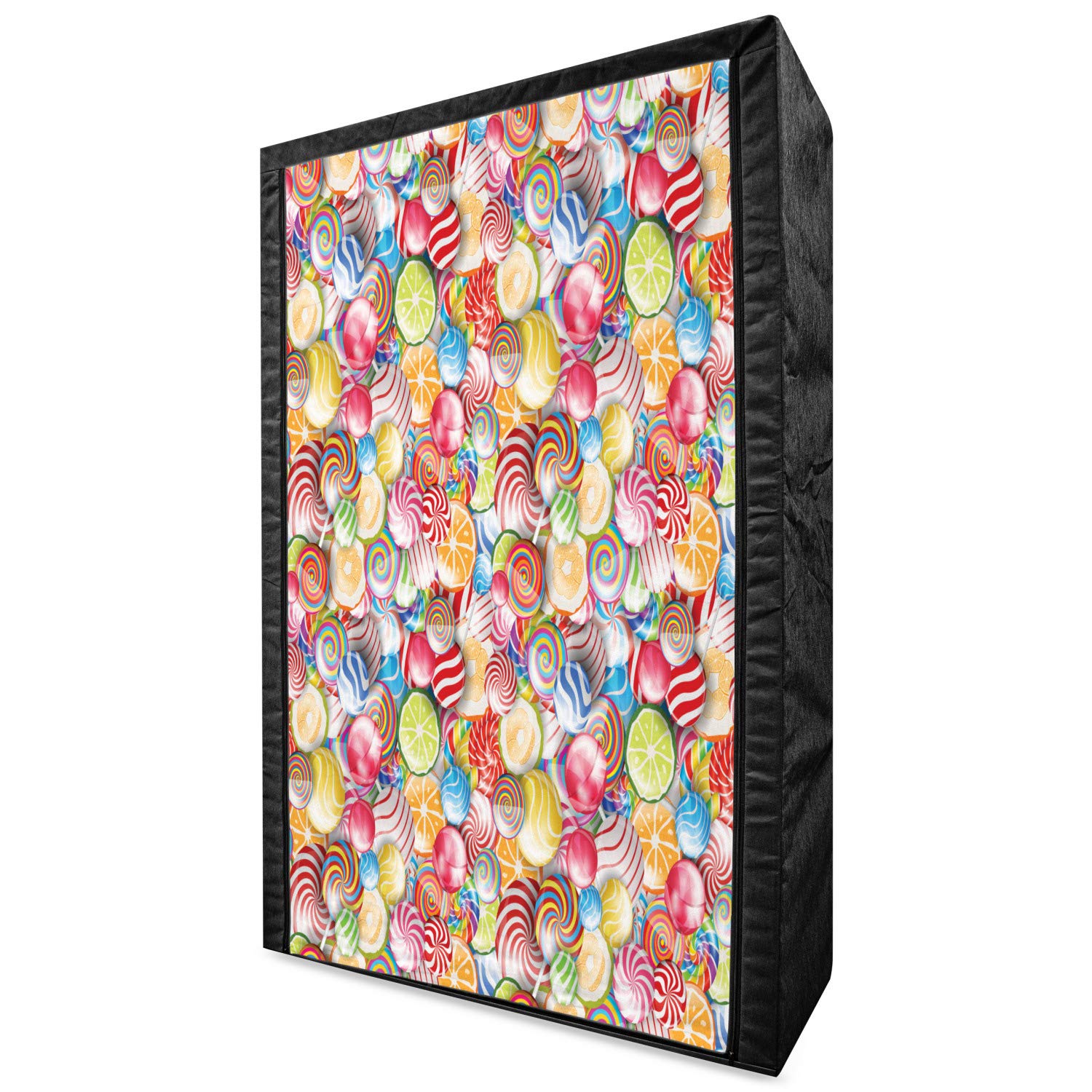 Ambesonne Colorful Portable Fabric Wardrobe with Shelves - Spiral Candy Lollipop Dessert Print Clothing Organizer for Girls, 42.5