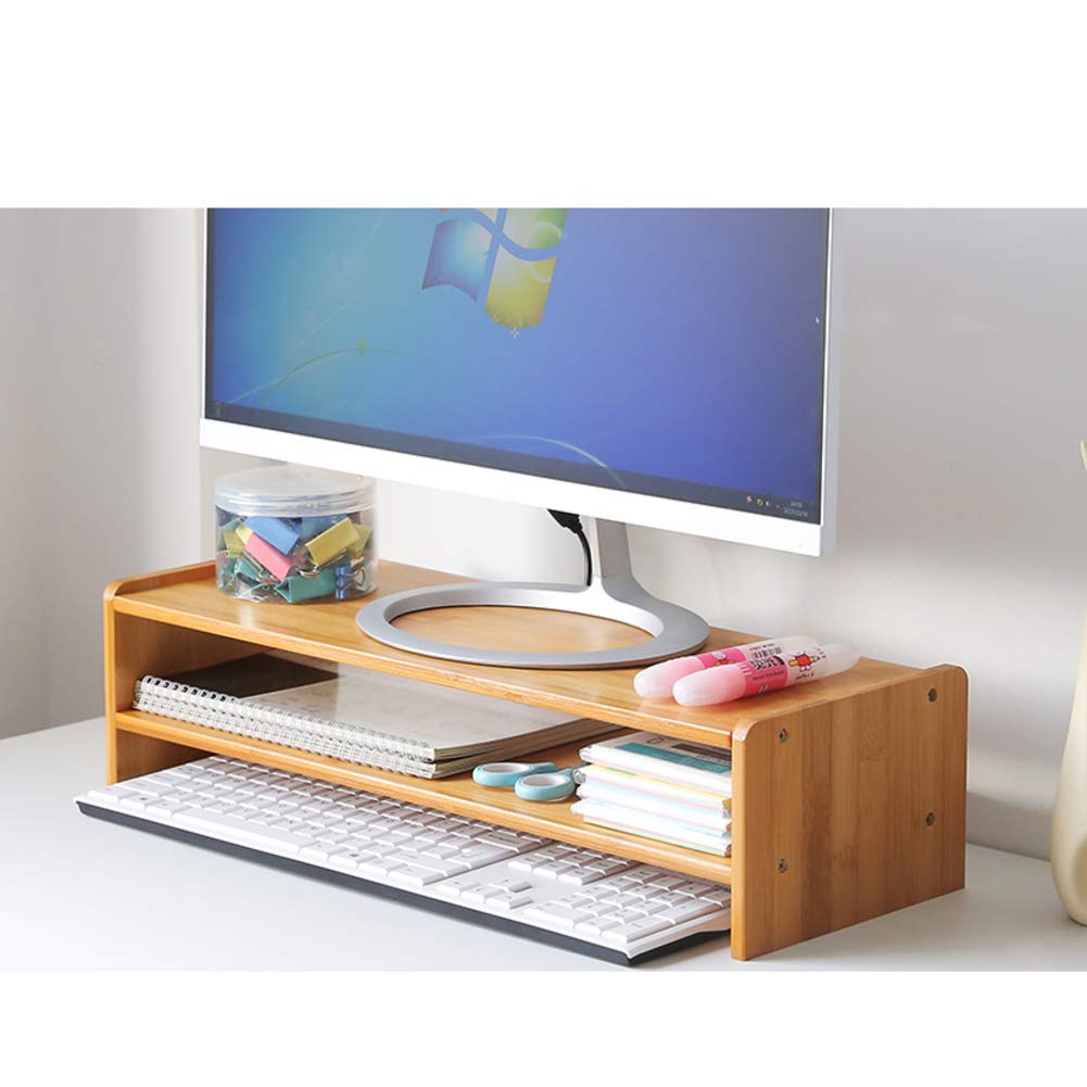 QTQHOME Wooden Monitor Stand Riser with Organizer Drawer - Sturdy Computer Desk Organizer 20x7x5 Inches (52x19x13cm) - Perfect for Home Office & Workspace Organization