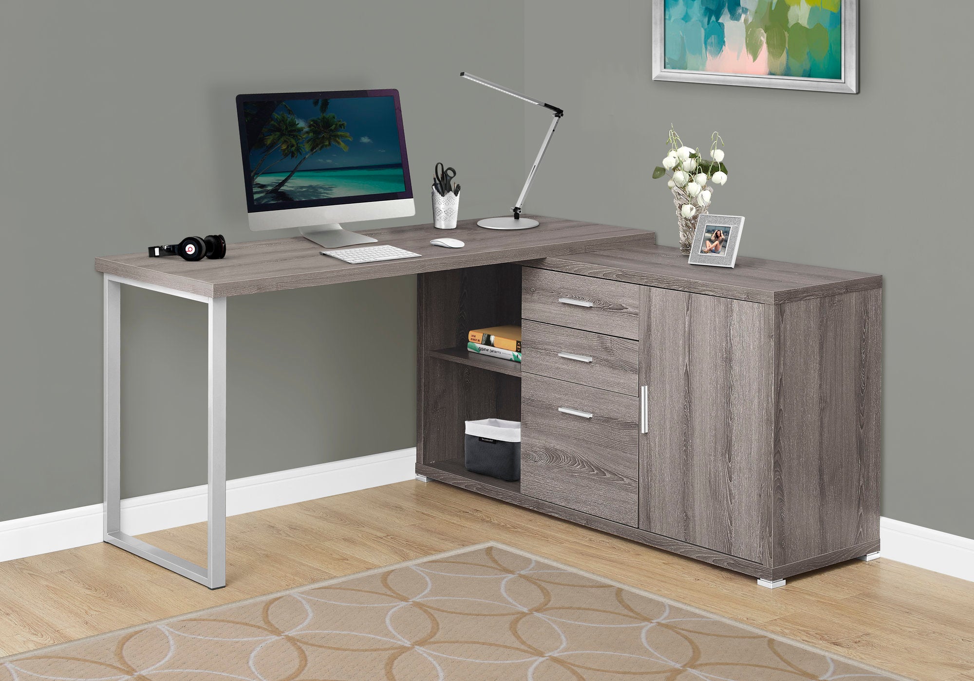 60L Office Series Dark Taupe L-Shaped Desk - Left or Right Facing for Home & Workspace | Ergonomic Computer Desk for Small Spaces