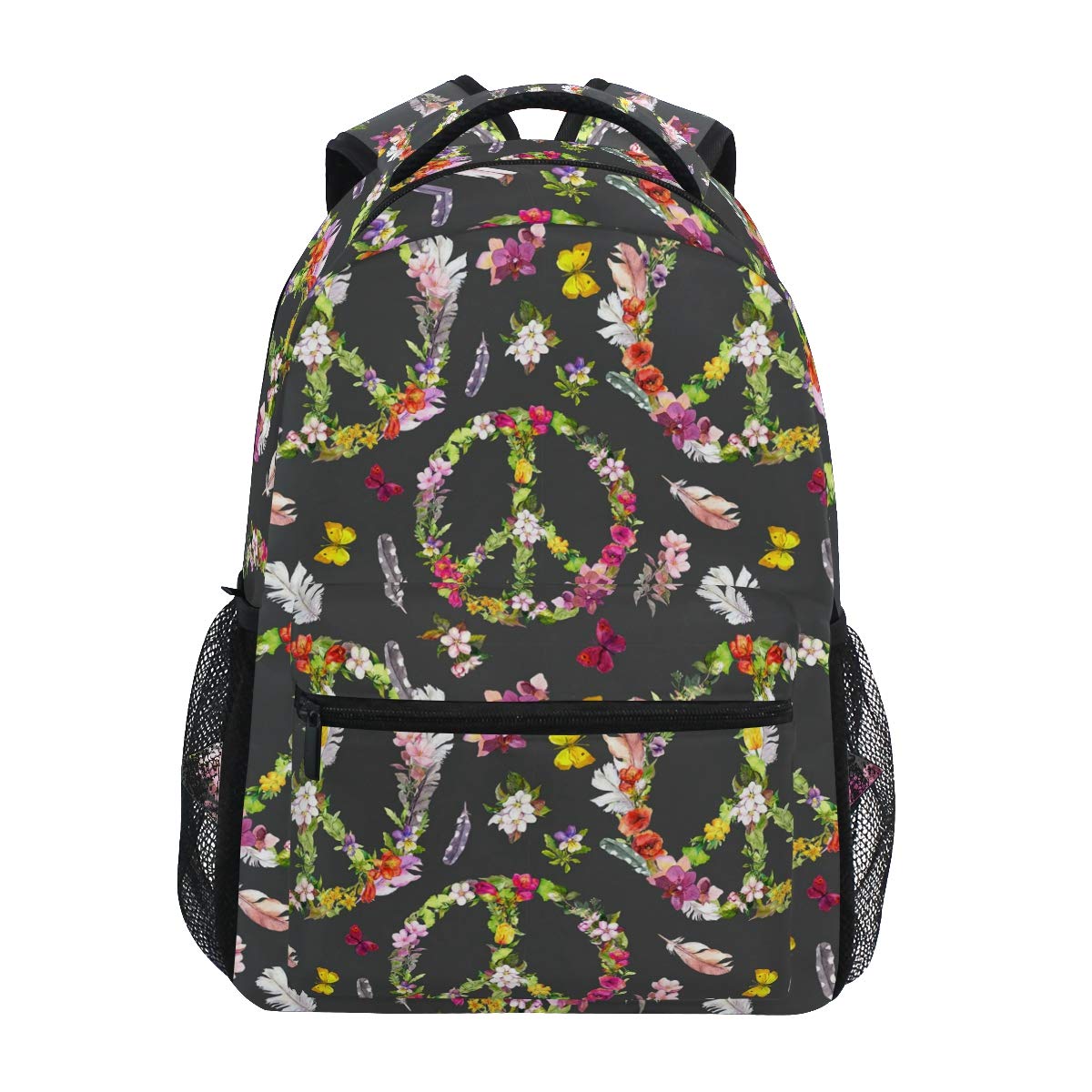 ALAZA Hippie Peace Sign Floral Butterfly Feather Large Backpack - 17 Inch Laptop Backpack with Multiple Pockets for Women, Travel, School & Work | Waterproof College Bookbag for iPad Tablet & Essentials