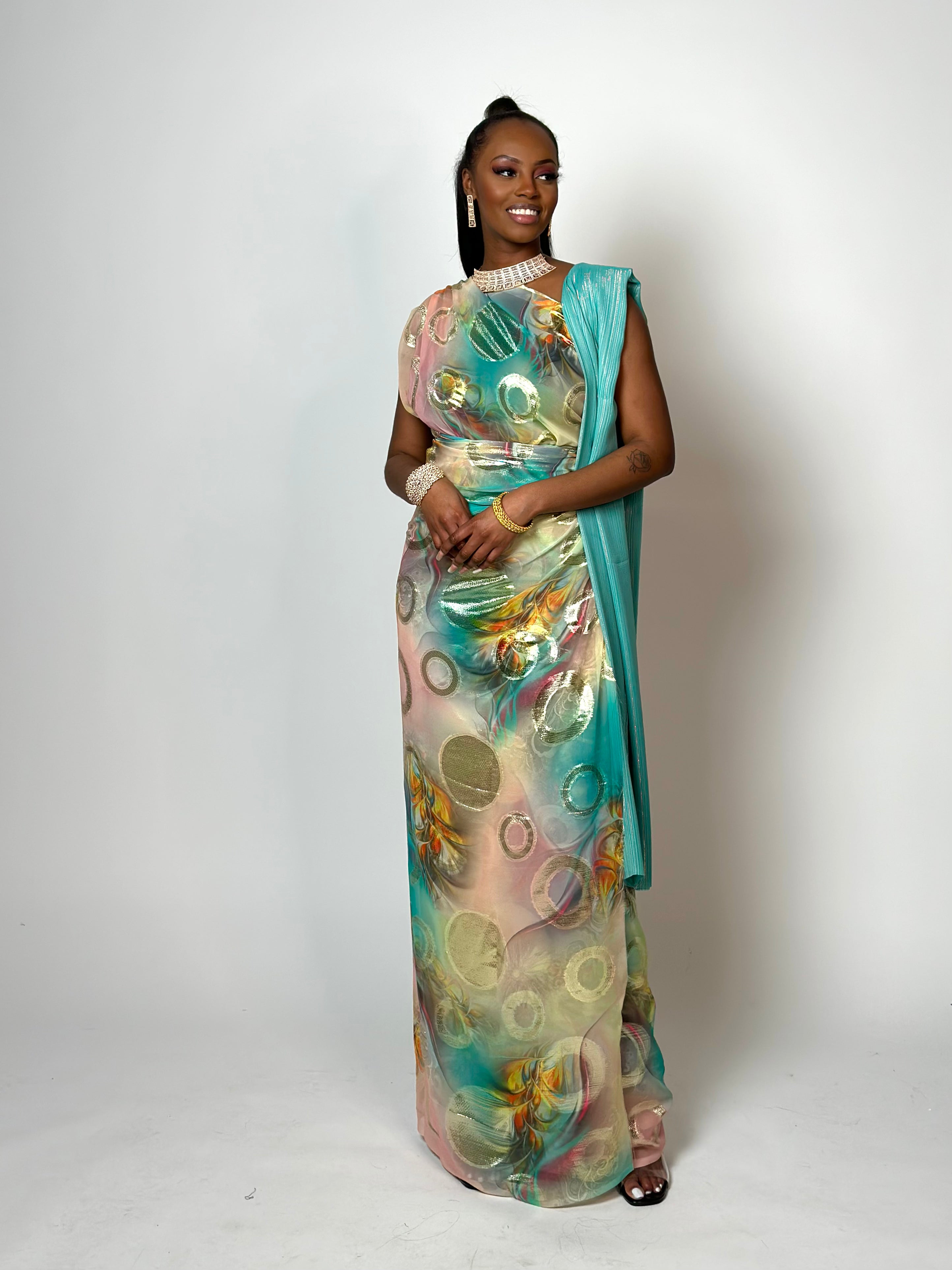 Rainbow Blue Somali Dirac/Guuntino Scarf - Elegant Handwoven Shawl for Women, Perfect for Weddings, Parties & Cultural Events