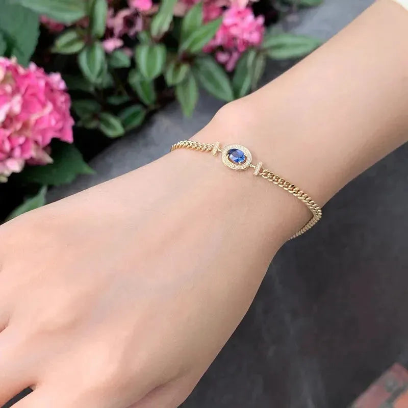 18K Yellow Gold Sapphire Flower Bracelet for Women - Real Natural Sapphire & 18K Gold Romantic Jewelry - Perfect for Weddings, Anniversaries & Special Occasions